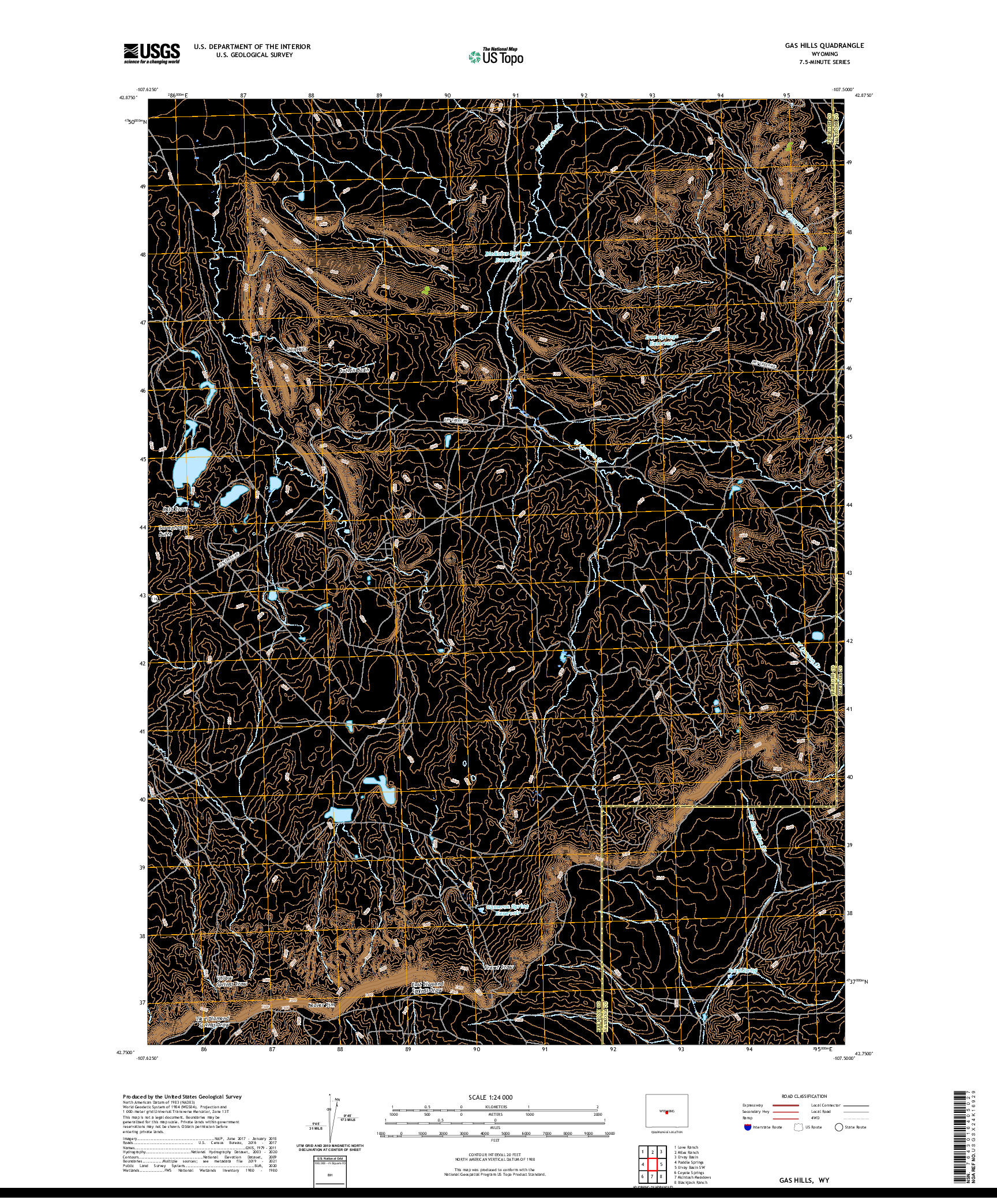 USGS US TOPO 7.5-MINUTE MAP FOR GAS HILLS, WY 2021