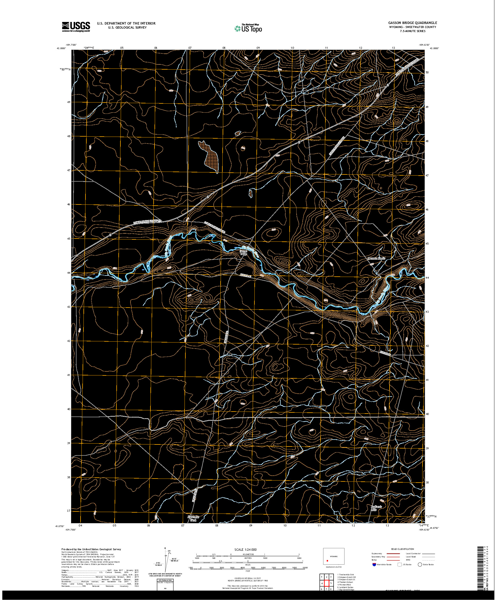 USGS US TOPO 7.5-MINUTE MAP FOR GASSON BRIDGE, WY 2021