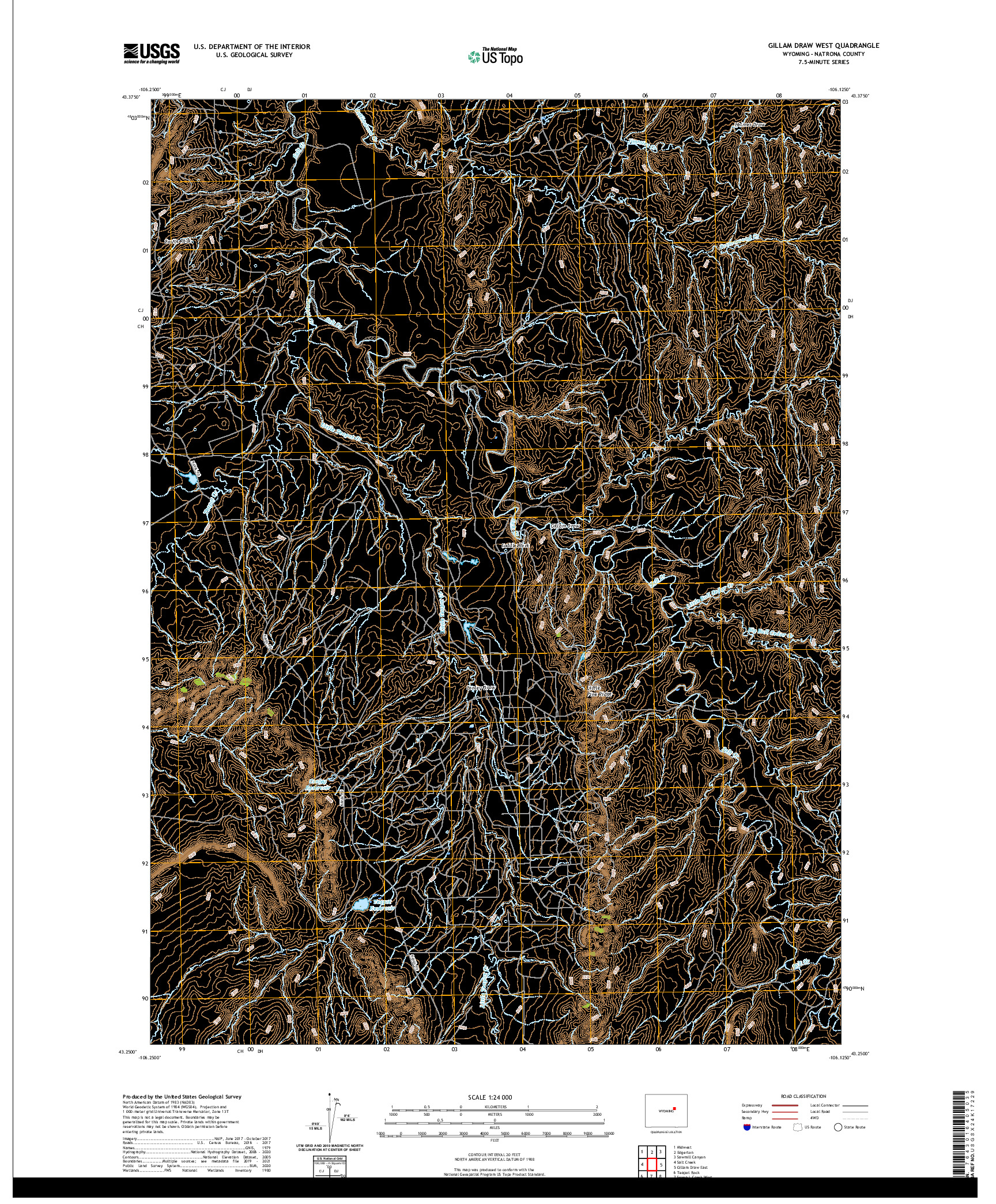 USGS US TOPO 7.5-MINUTE MAP FOR GILLAM DRAW WEST, WY 2021