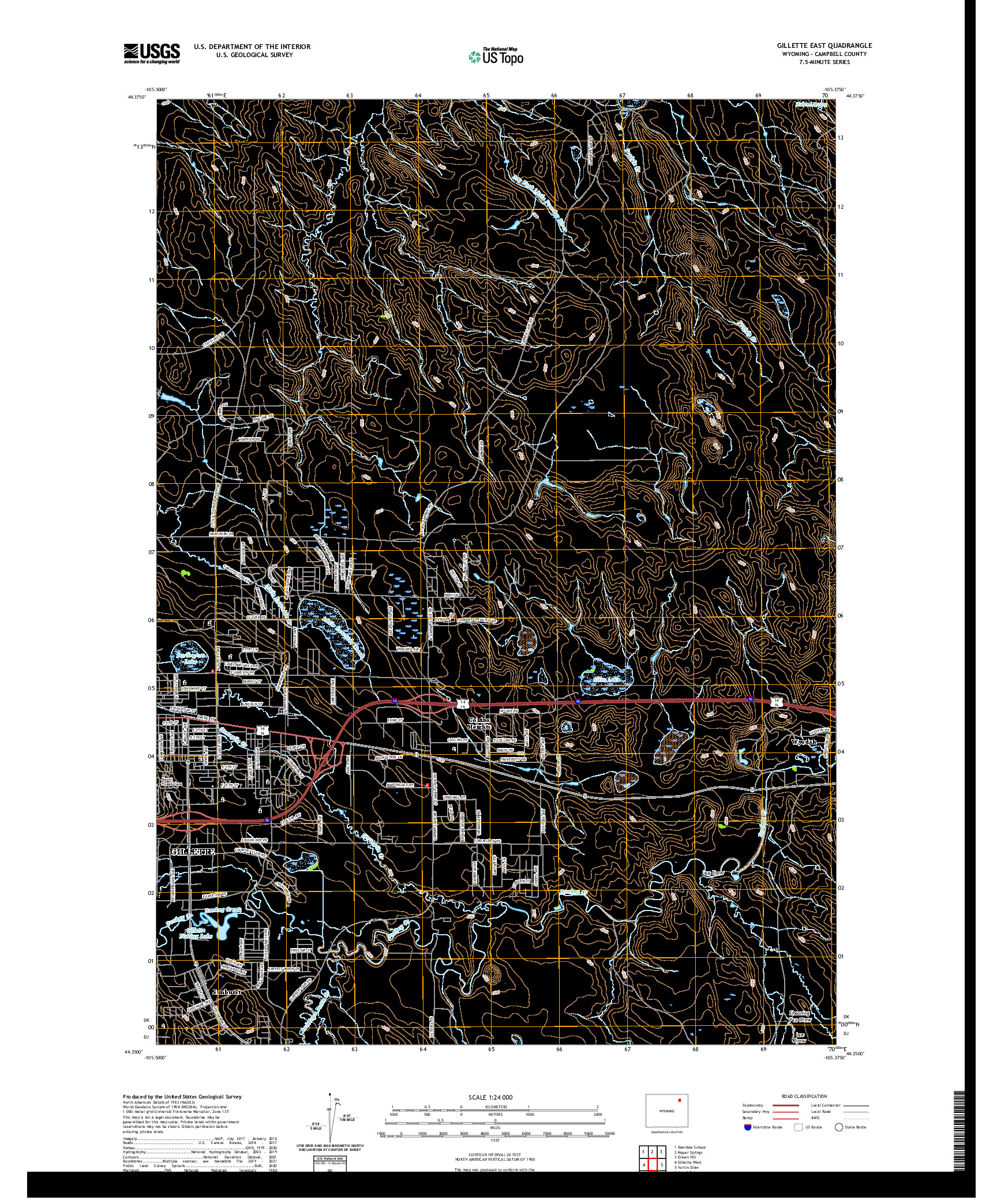 USGS US TOPO 7.5-MINUTE MAP FOR GILLETTE EAST, WY 2021