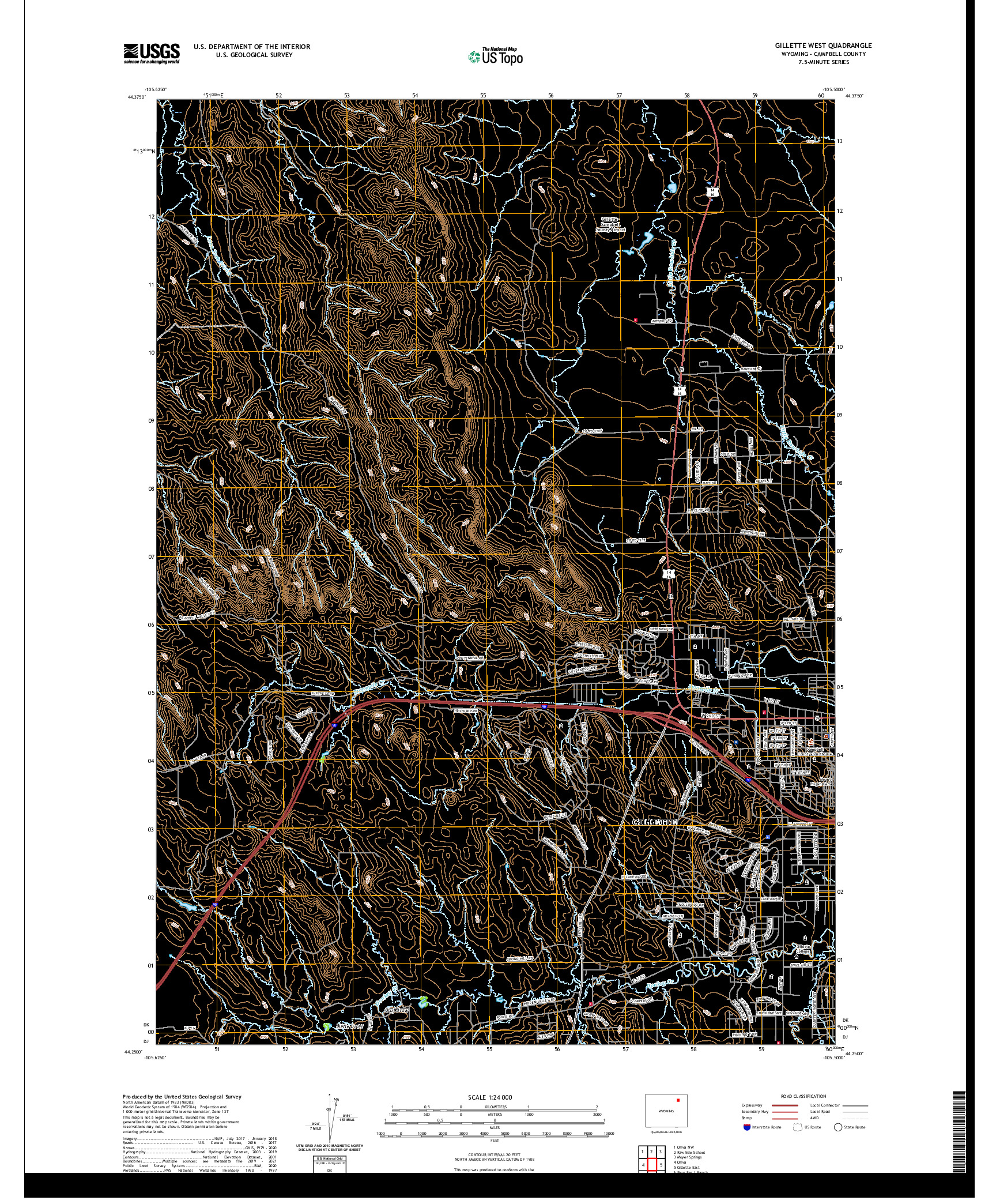 USGS US TOPO 7.5-MINUTE MAP FOR GILLETTE WEST, WY 2021