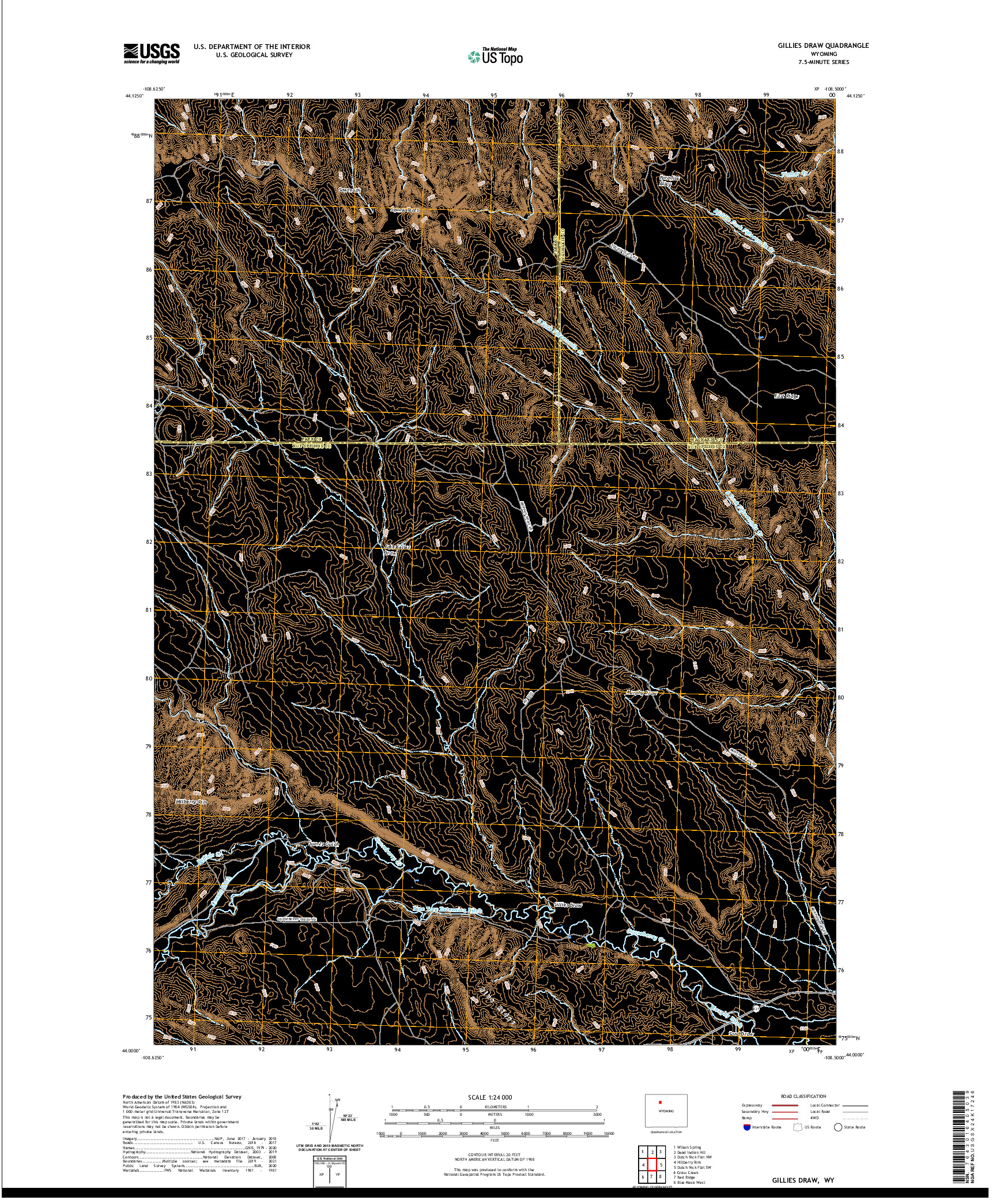 USGS US TOPO 7.5-MINUTE MAP FOR GILLIES DRAW, WY 2021