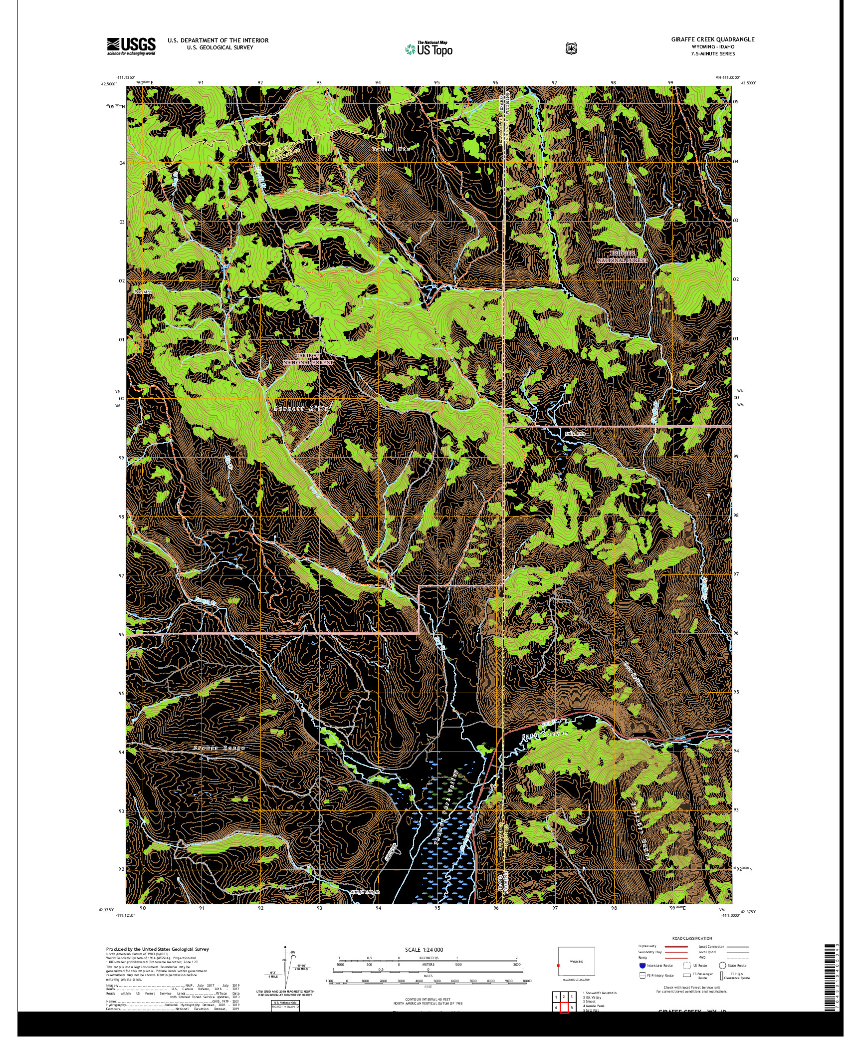 USGS US TOPO 7.5-MINUTE MAP FOR GIRAFFE CREEK, WY,ID 2021