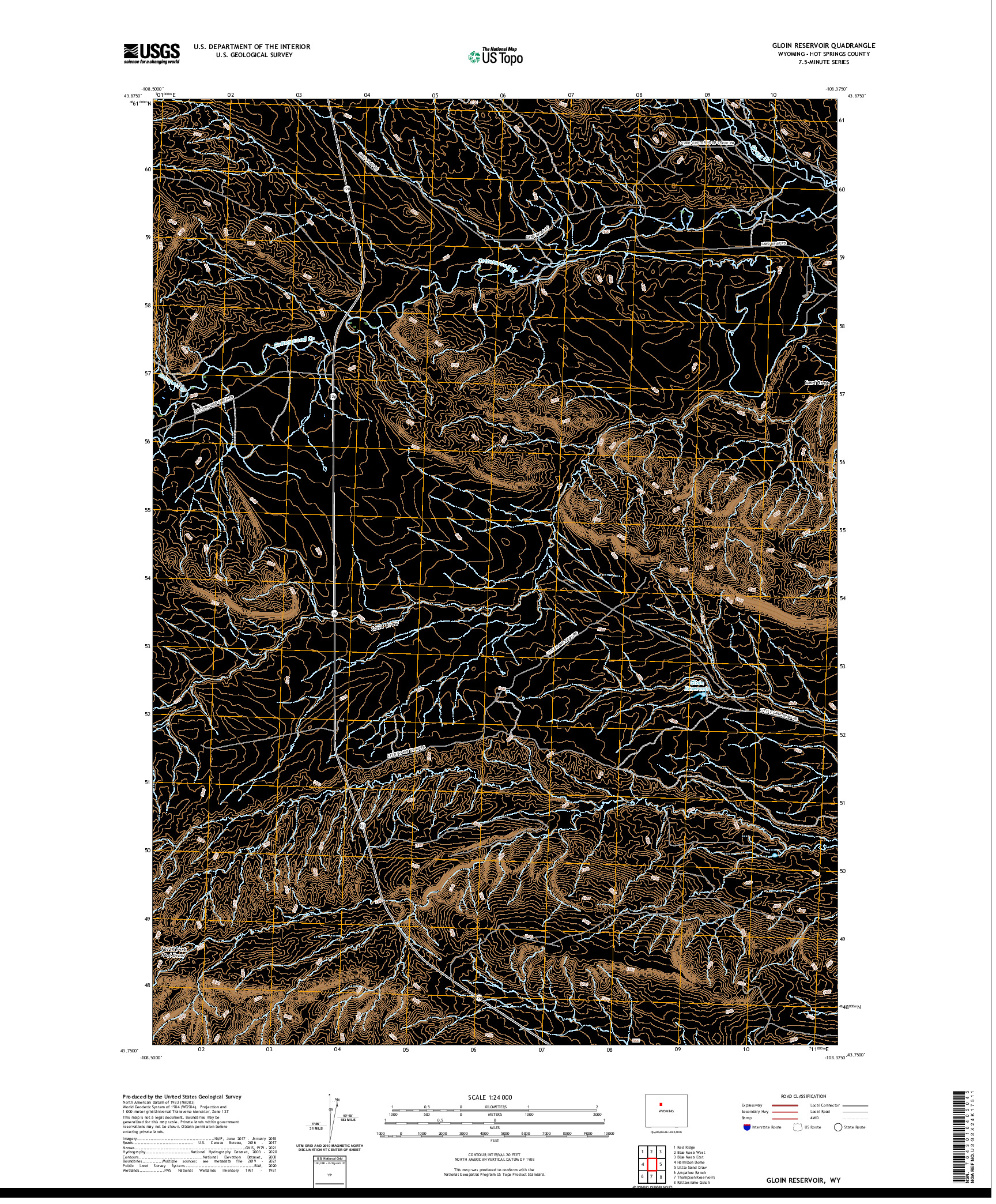 USGS US TOPO 7.5-MINUTE MAP FOR GLOIN RESERVOIR, WY 2021