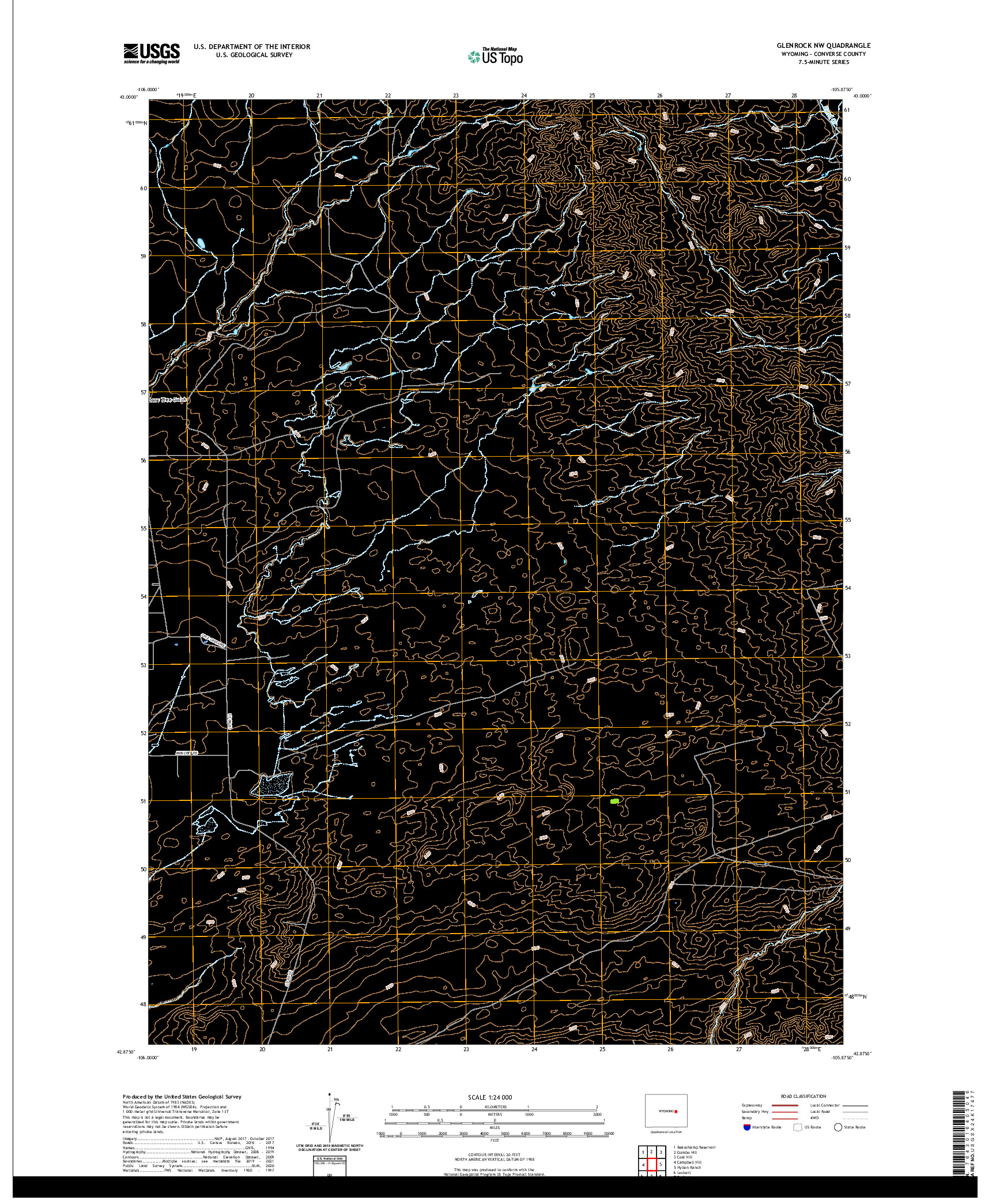 USGS US TOPO 7.5-MINUTE MAP FOR GLENROCK NW, WY 2021