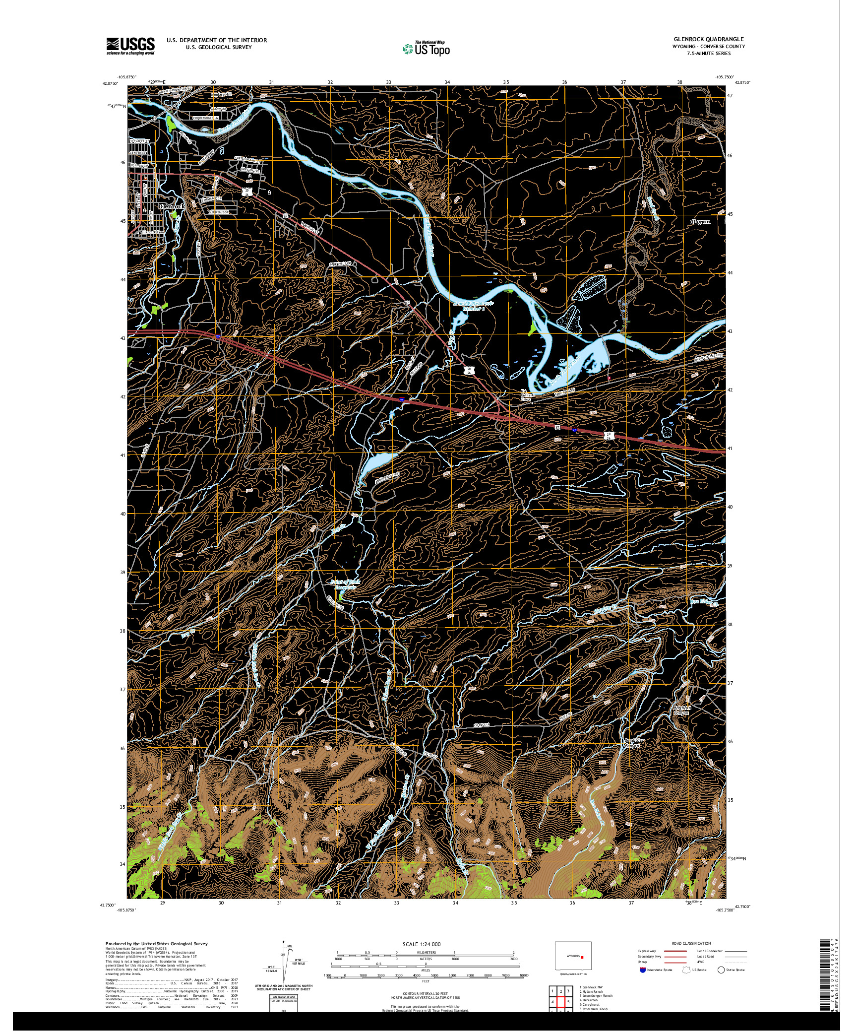 USGS US TOPO 7.5-MINUTE MAP FOR GLENROCK, WY 2021