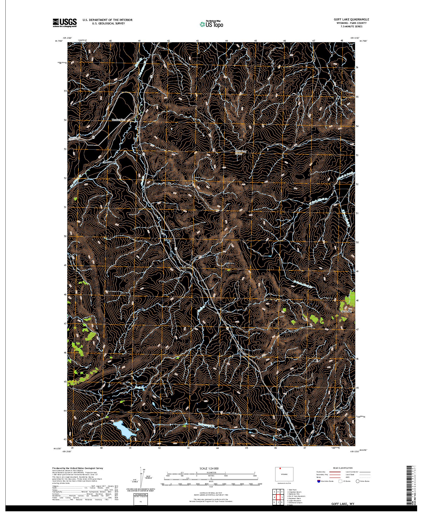 USGS US TOPO 7.5-MINUTE MAP FOR GOFF LAKE, WY 2021