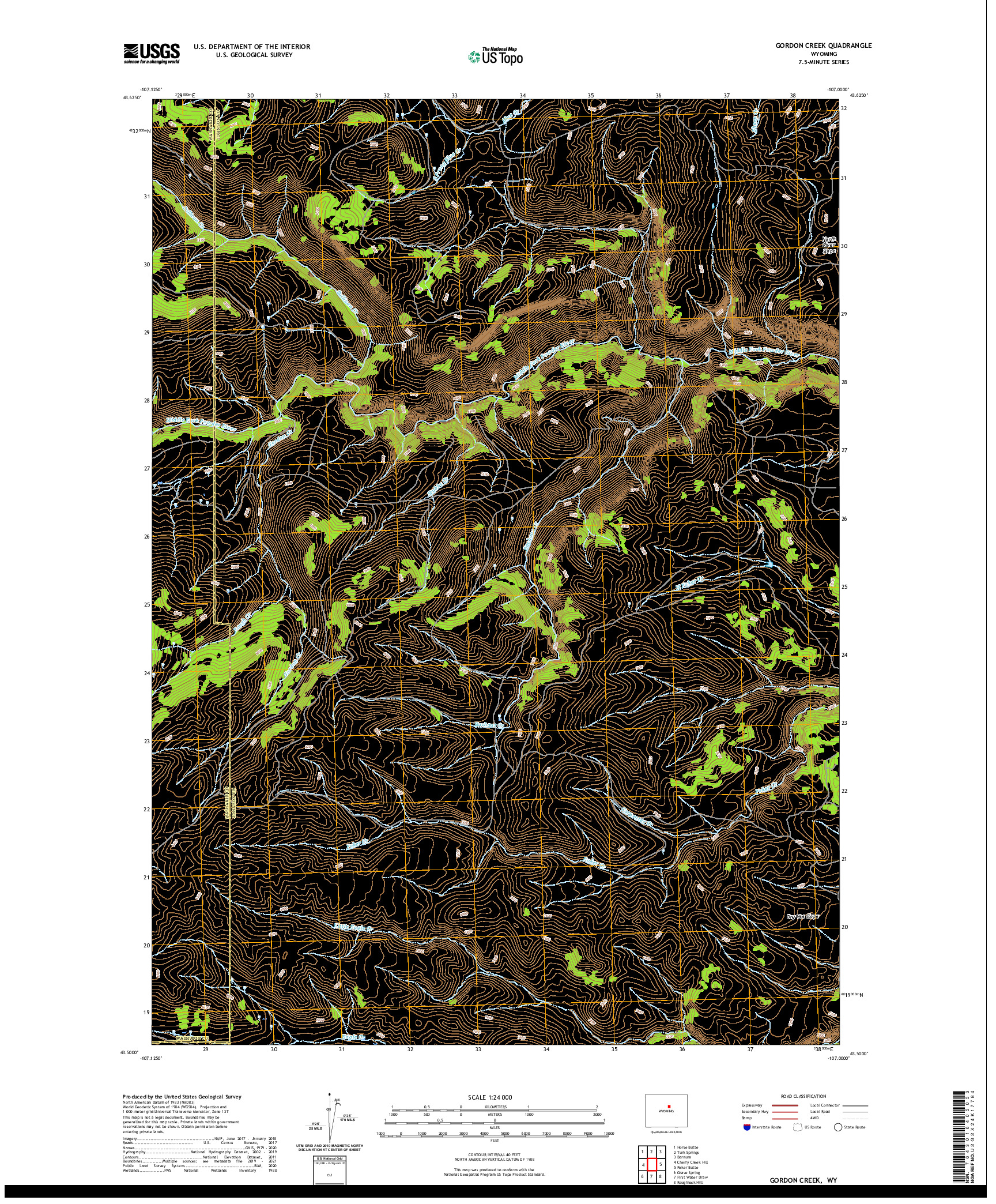USGS US TOPO 7.5-MINUTE MAP FOR GORDON CREEK, WY 2021