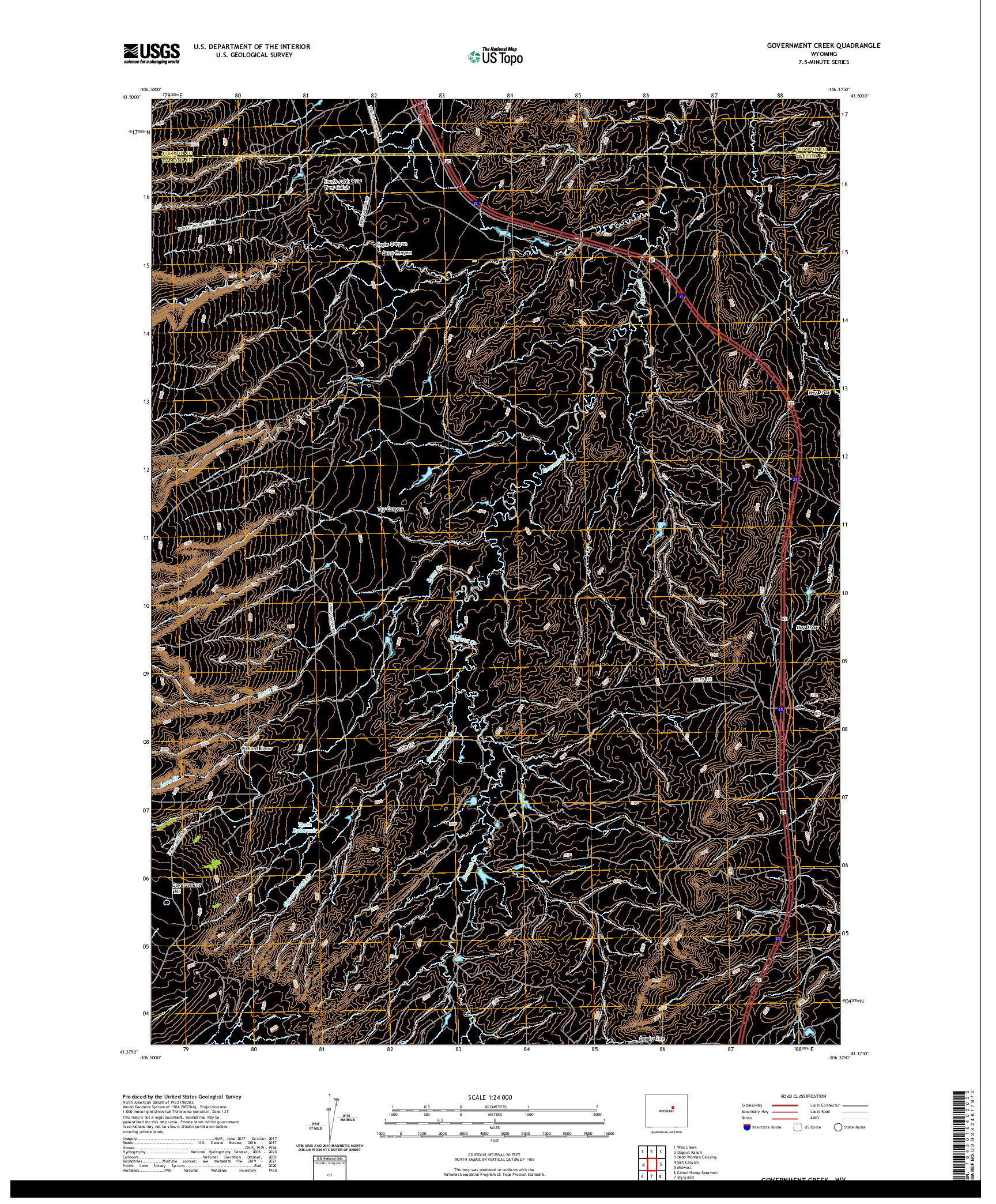 USGS US TOPO 7.5-MINUTE MAP FOR GOVERNMENT CREEK, WY 2021