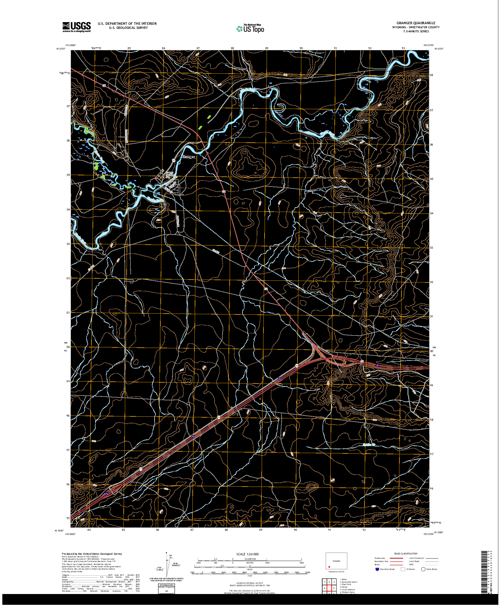 USGS US TOPO 7.5-MINUTE MAP FOR GRANGER, WY 2021