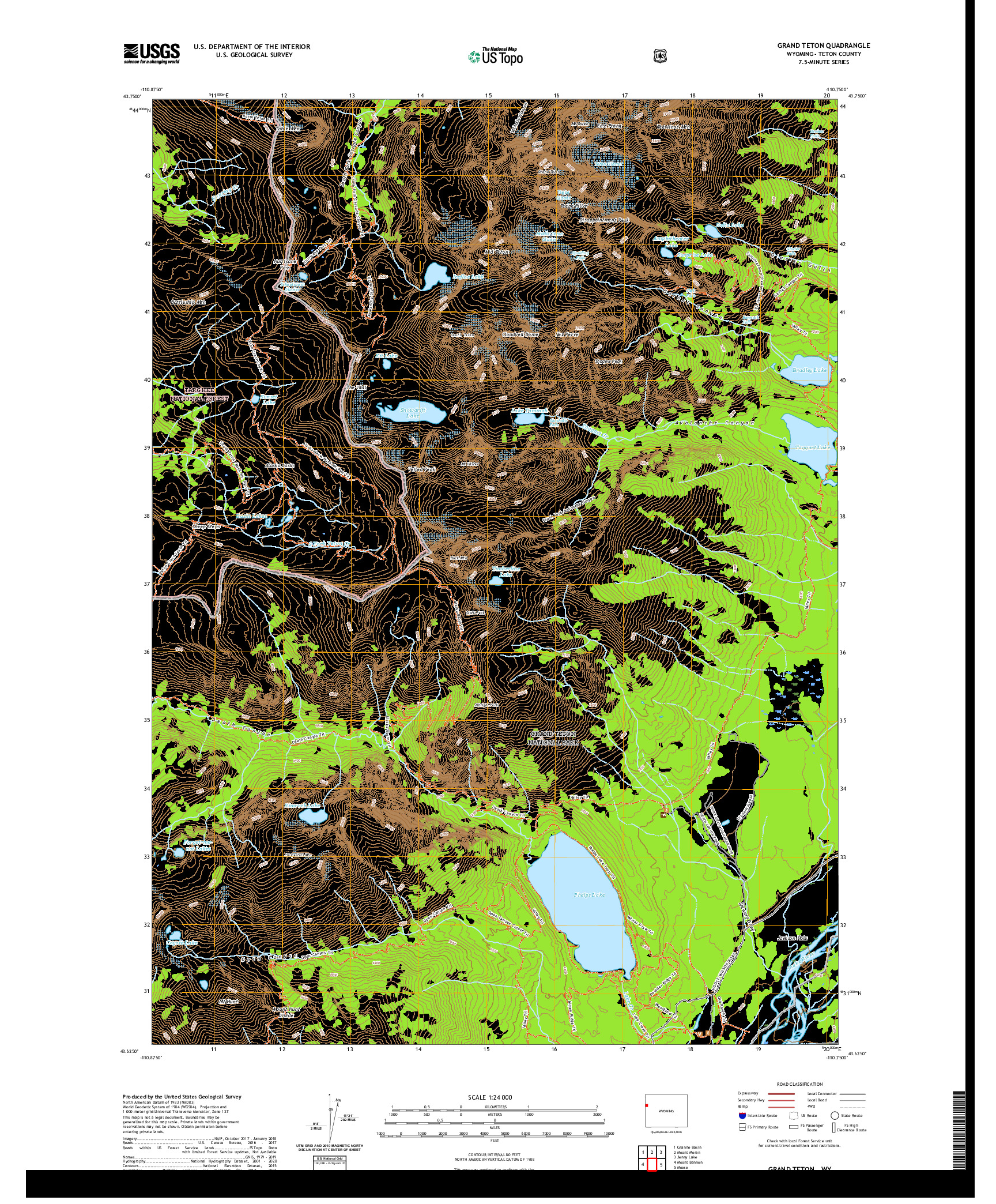 USGS US TOPO 7.5-MINUTE MAP FOR GRAND TETON, WY 2021