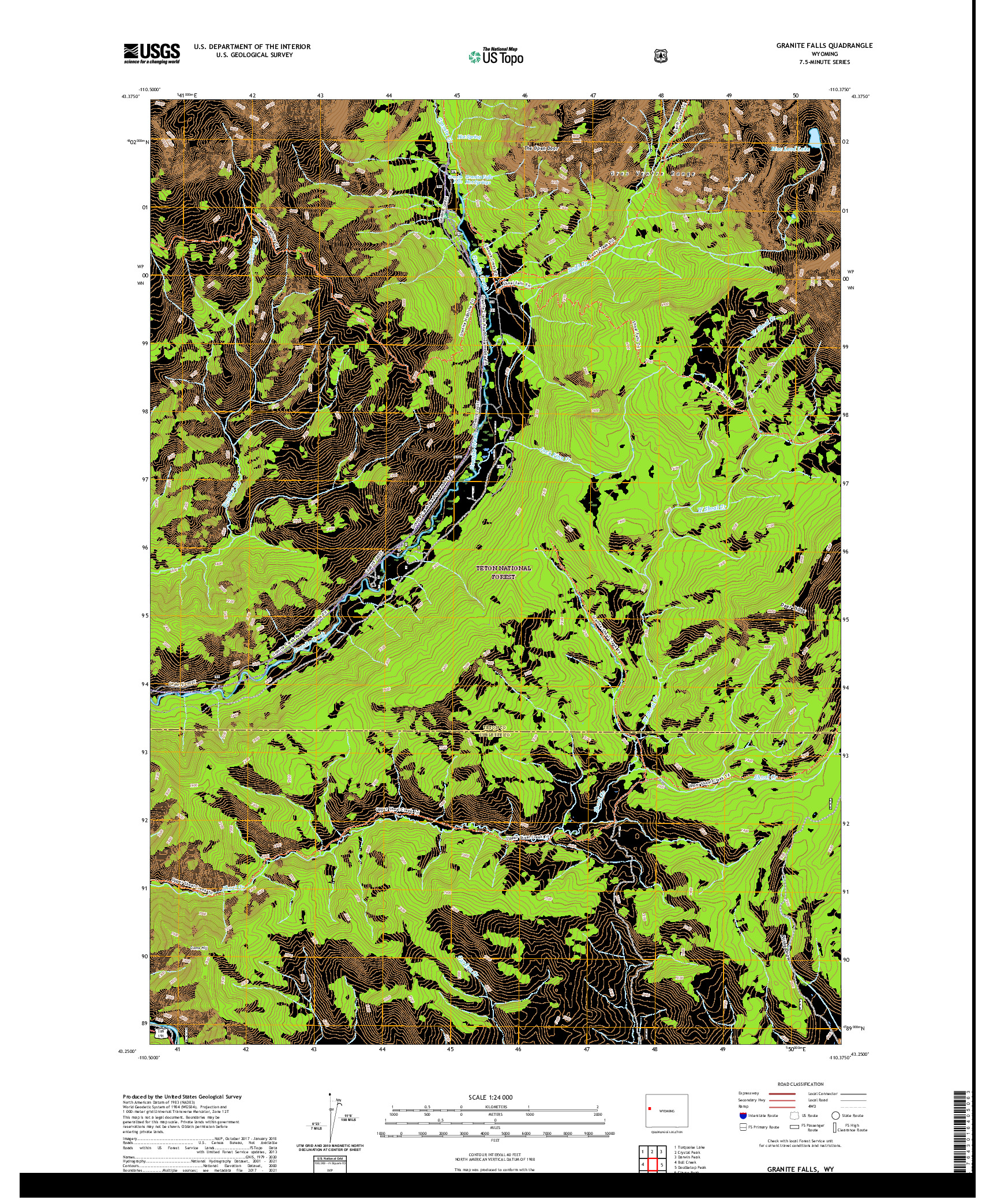 USGS US TOPO 7.5-MINUTE MAP FOR GRANITE FALLS, WY 2021
