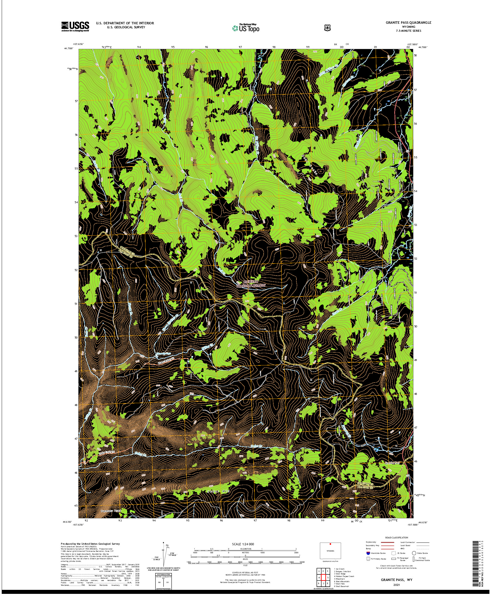 USGS US TOPO 7.5-MINUTE MAP FOR GRANITE PASS, WY 2021