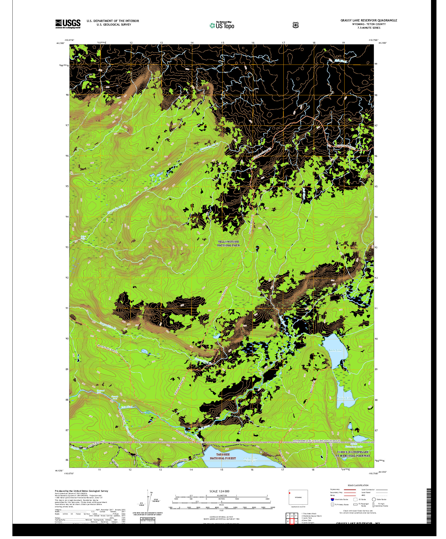 USGS US TOPO 7.5-MINUTE MAP FOR GRASSY LAKE RESERVOIR, WY 2021