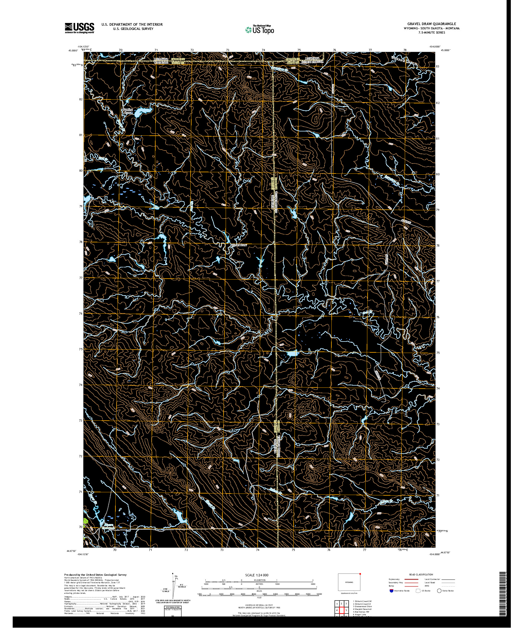 USGS US TOPO 7.5-MINUTE MAP FOR GRAVEL DRAW, WY,SD,MT 2021