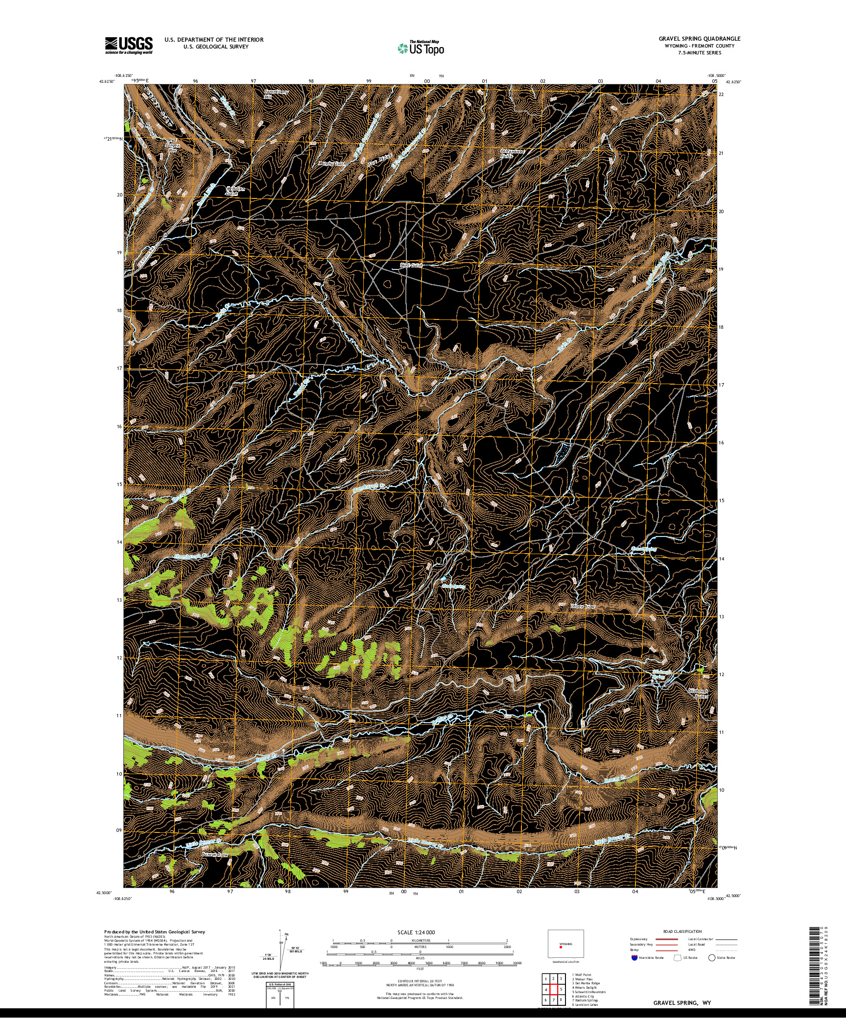 USGS US TOPO 7.5-MINUTE MAP FOR GRAVEL SPRING, WY 2021