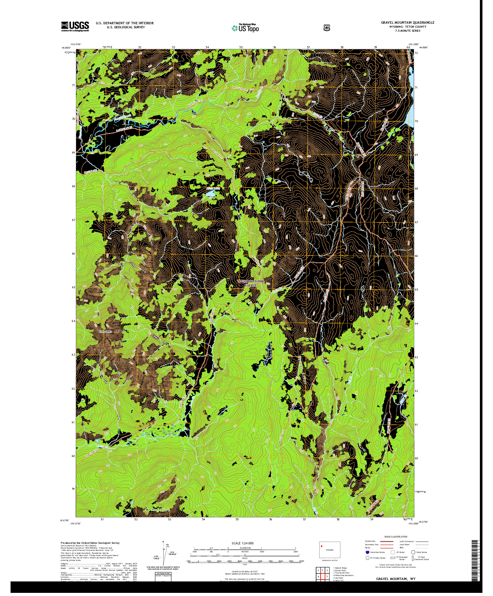 USGS US TOPO 7.5-MINUTE MAP FOR GRAVEL MOUNTAIN, WY 2021