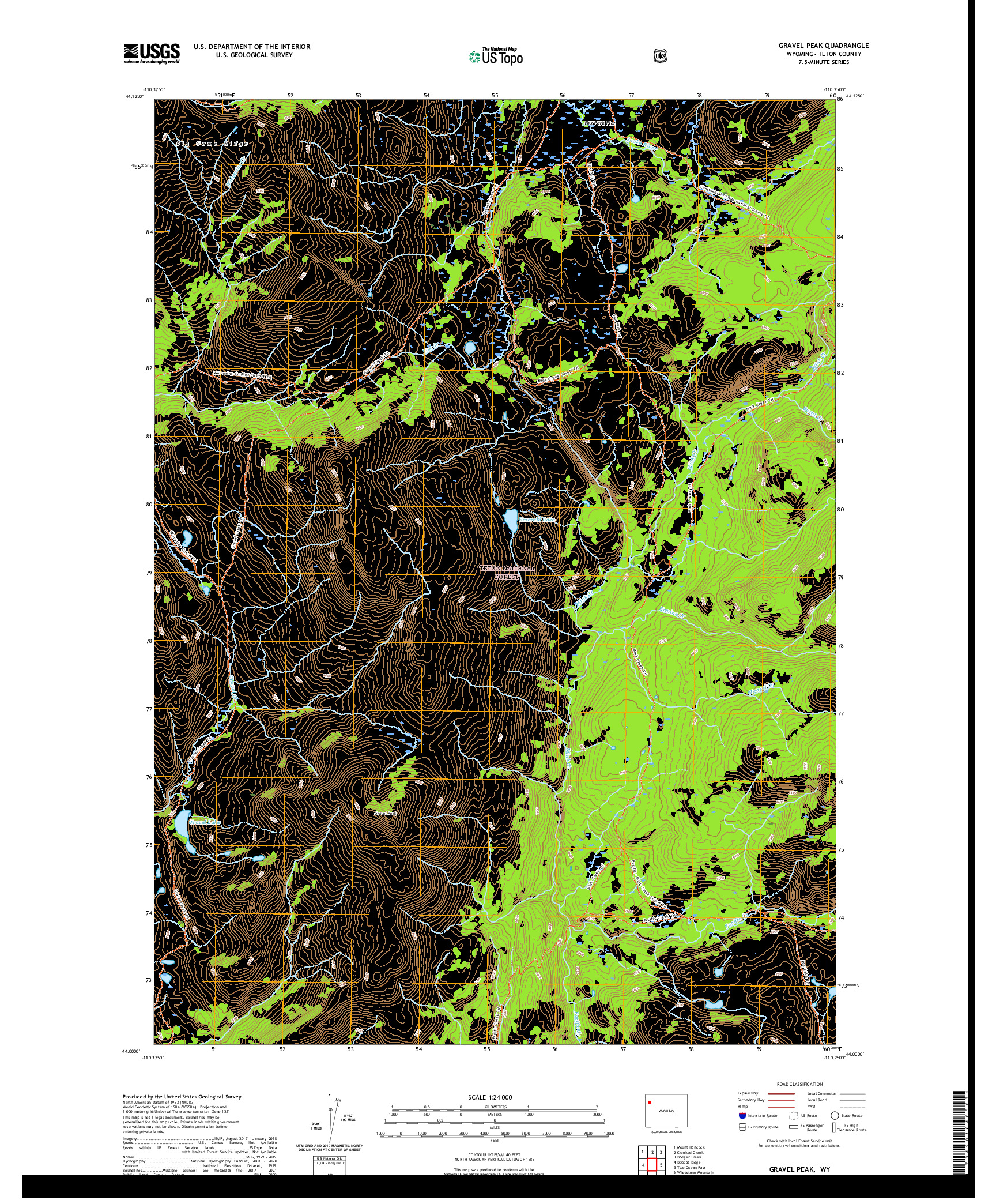 USGS US TOPO 7.5-MINUTE MAP FOR GRAVEL PEAK, WY 2021