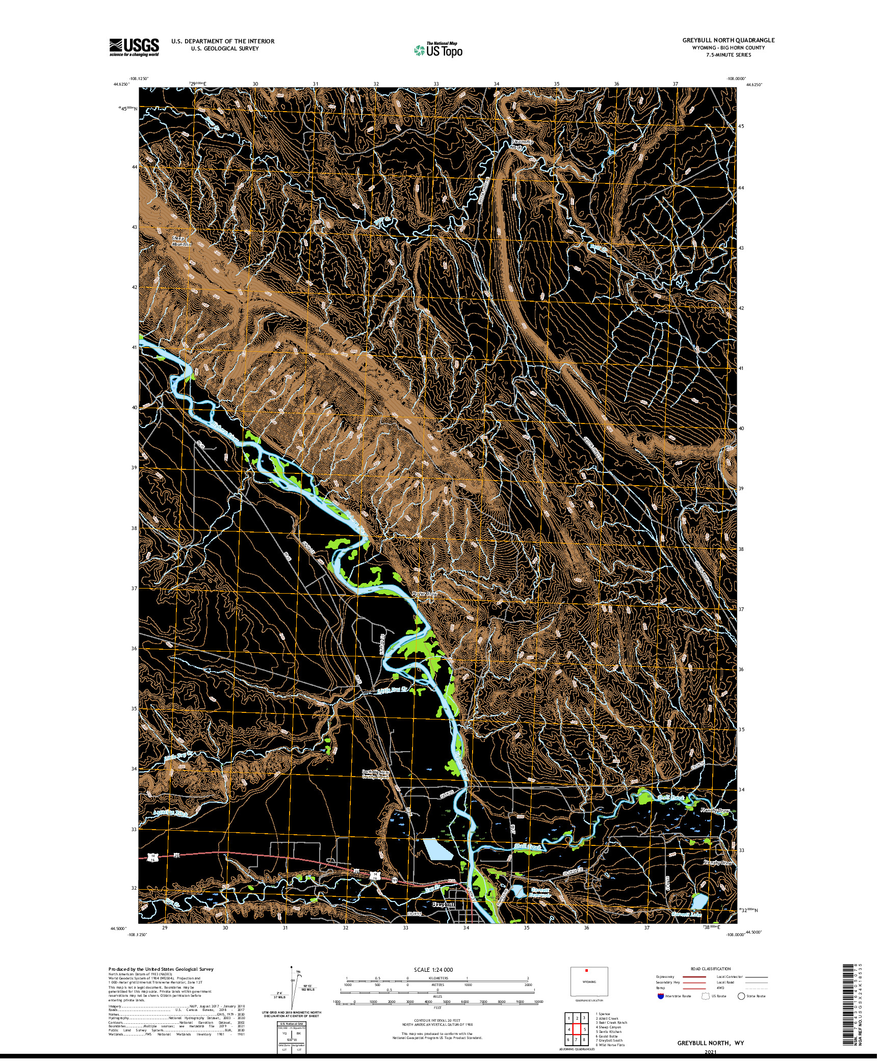USGS US TOPO 7.5-MINUTE MAP FOR GREYBULL NORTH, WY 2021