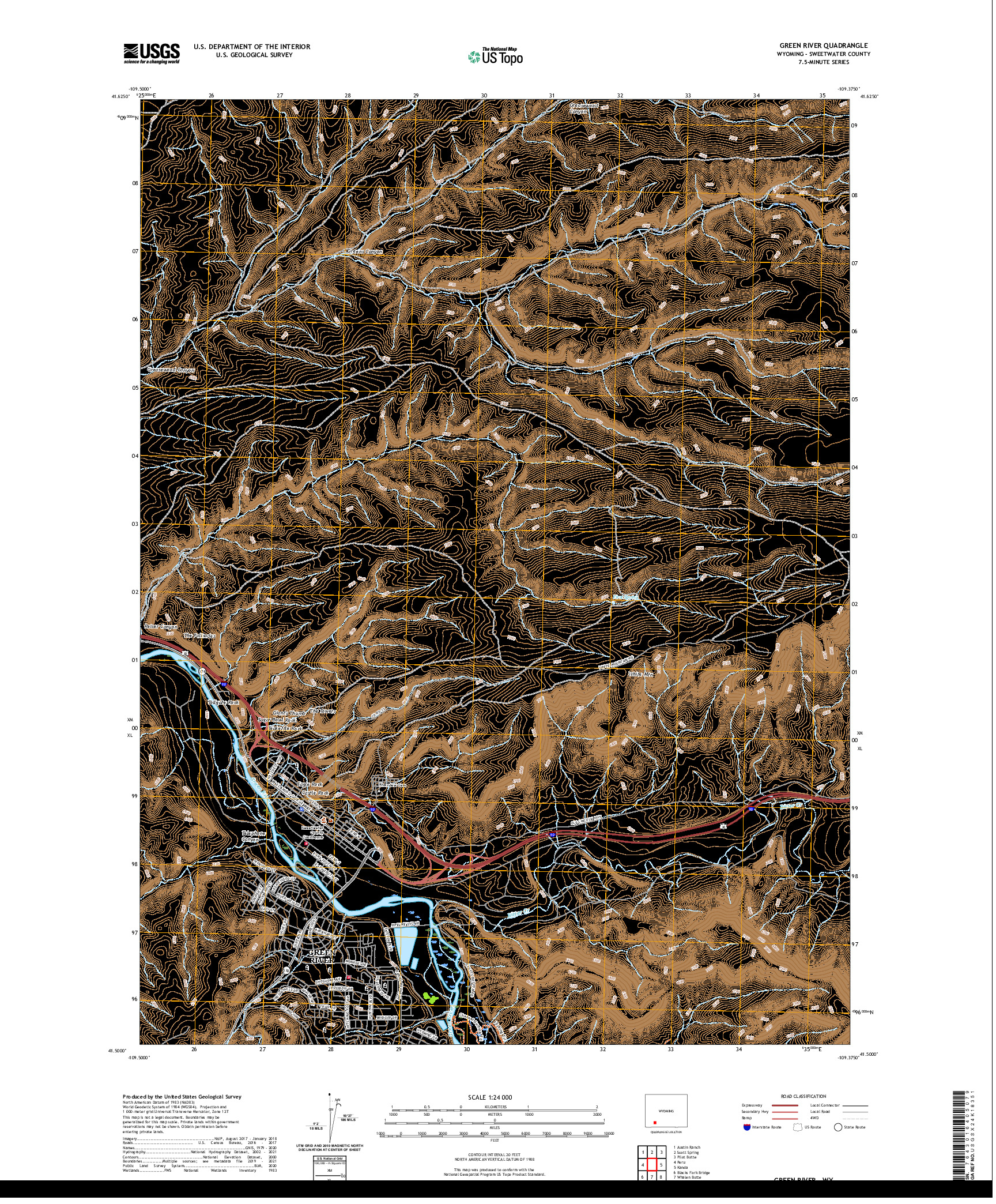 USGS US TOPO 7.5-MINUTE MAP FOR GREEN RIVER, WY 2021