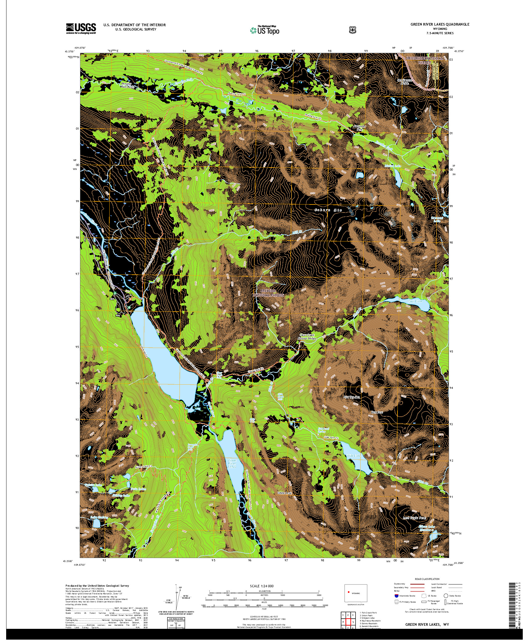 USGS US TOPO 7.5-MINUTE MAP FOR GREEN RIVER LAKES, WY 2021