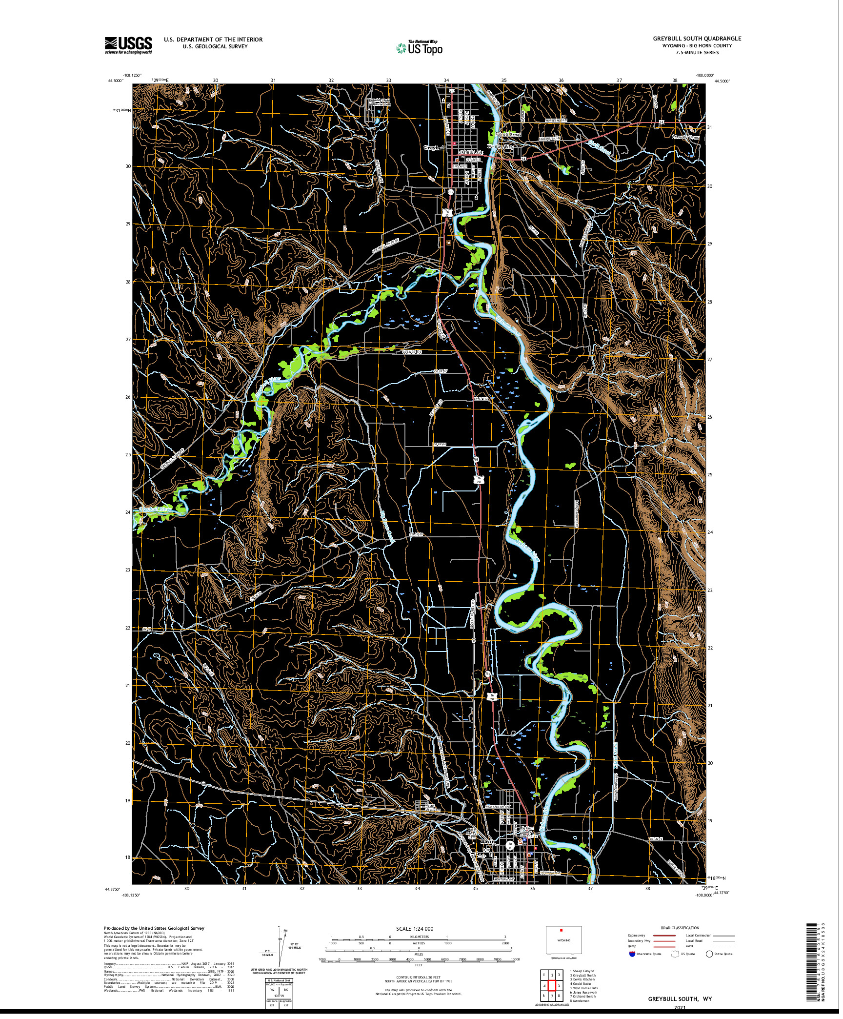 USGS US TOPO 7.5-MINUTE MAP FOR GREYBULL SOUTH, WY 2021