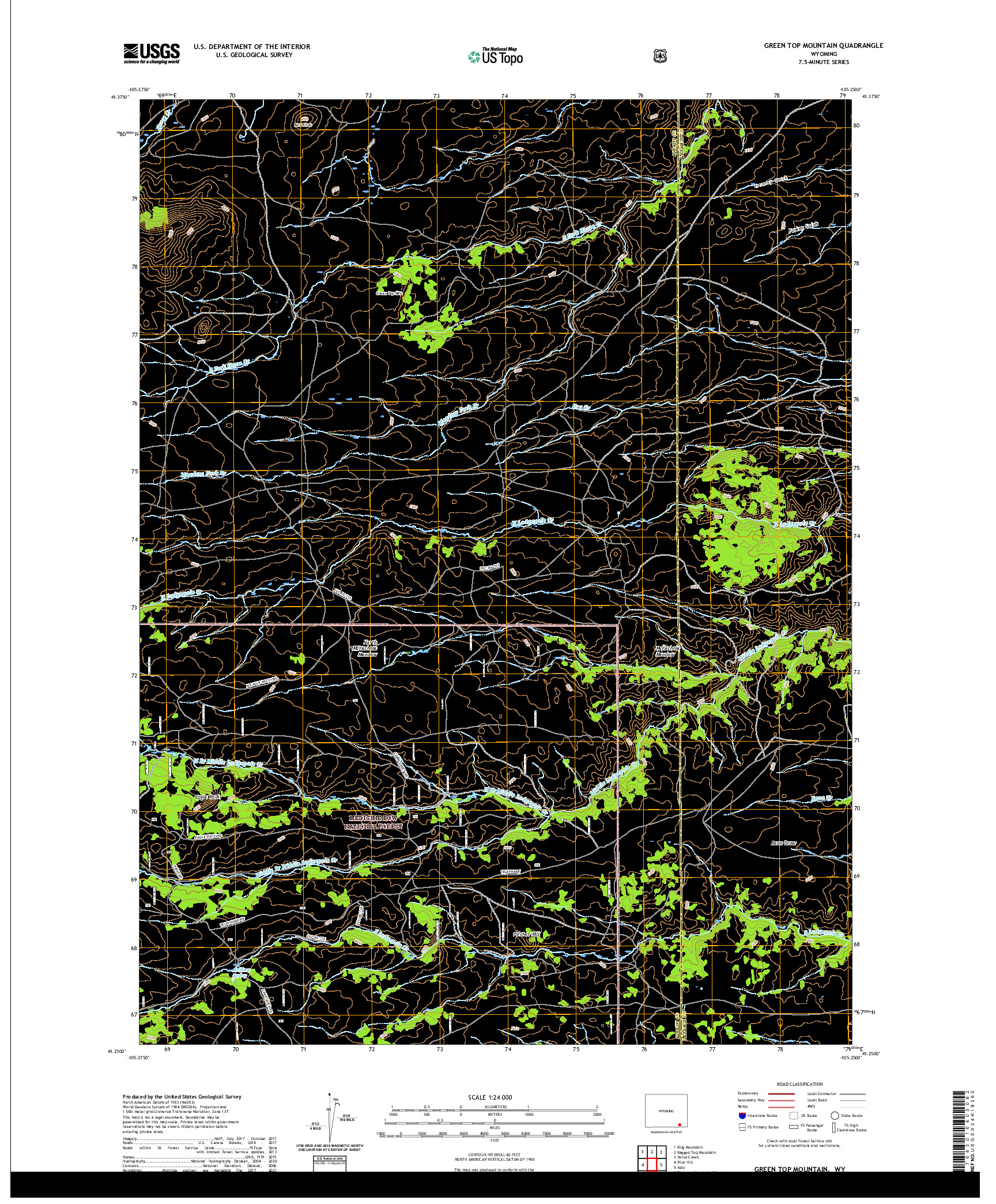 USGS US TOPO 7.5-MINUTE MAP FOR GREEN TOP MOUNTAIN, WY 2021