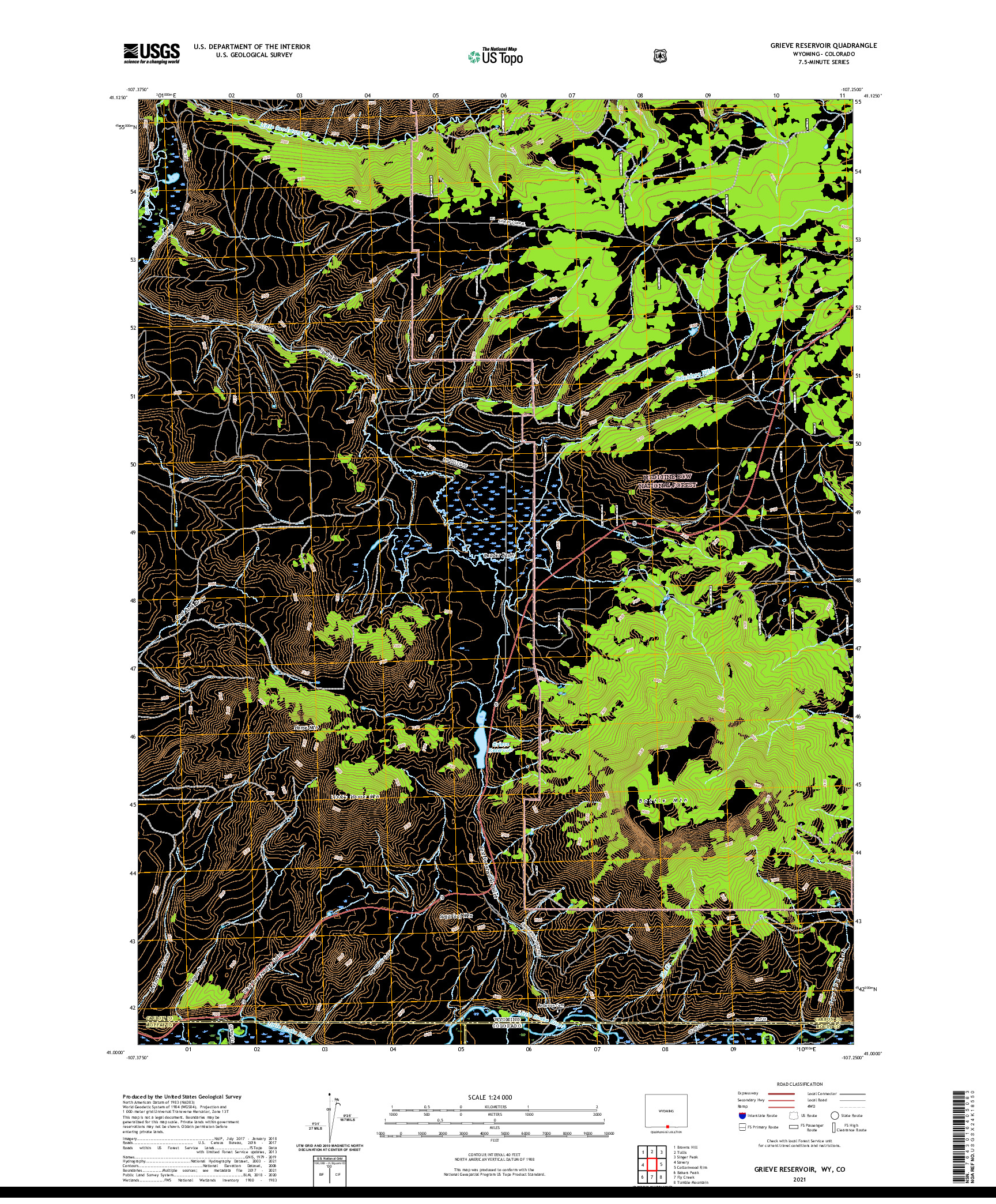 USGS US TOPO 7.5-MINUTE MAP FOR GRIEVE RESERVOIR, WY,CO 2021