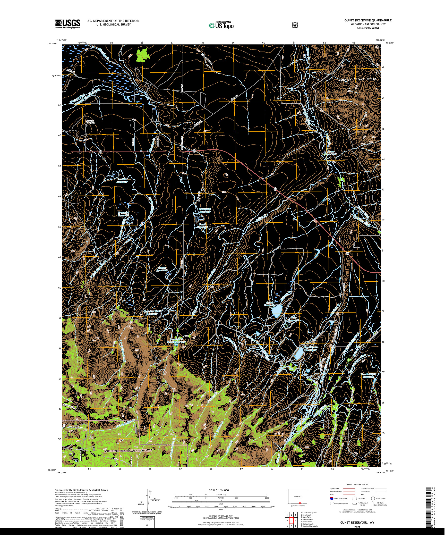 USGS US TOPO 7.5-MINUTE MAP FOR GUNST RESERVOIR, WY 2021