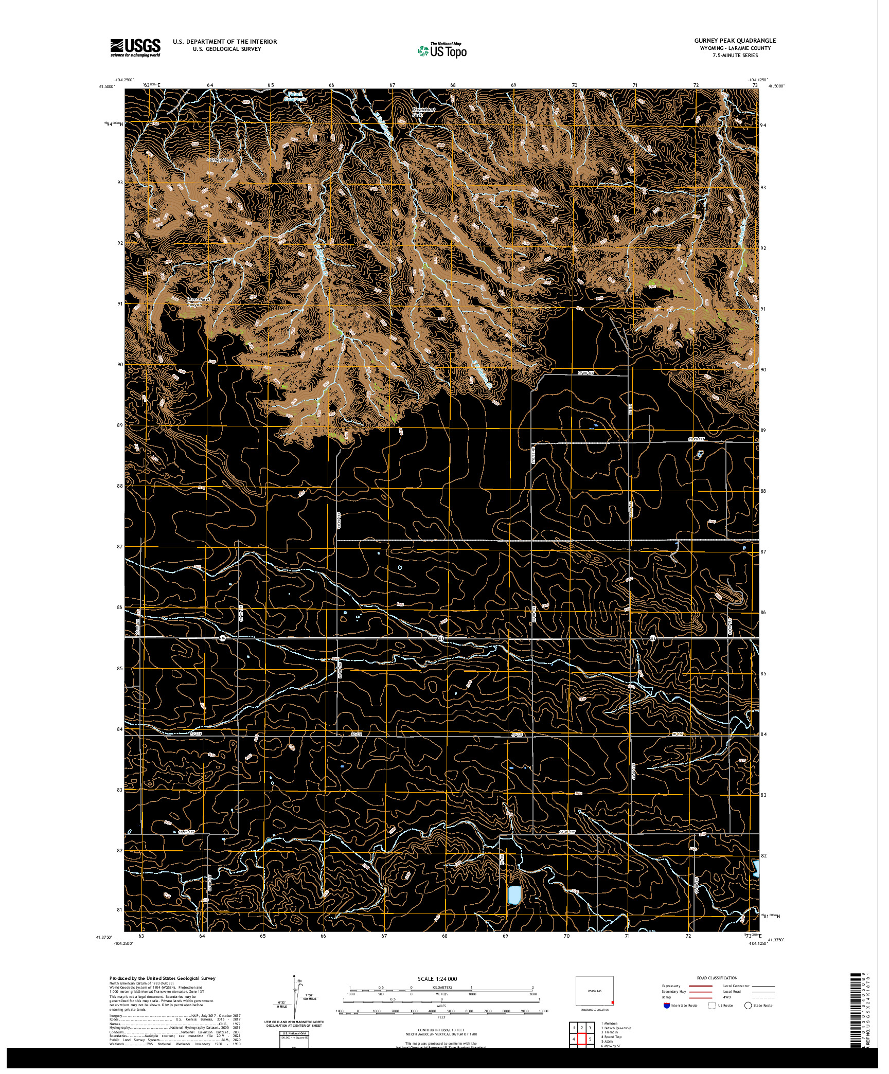 USGS US TOPO 7.5-MINUTE MAP FOR GURNEY PEAK, WY 2021