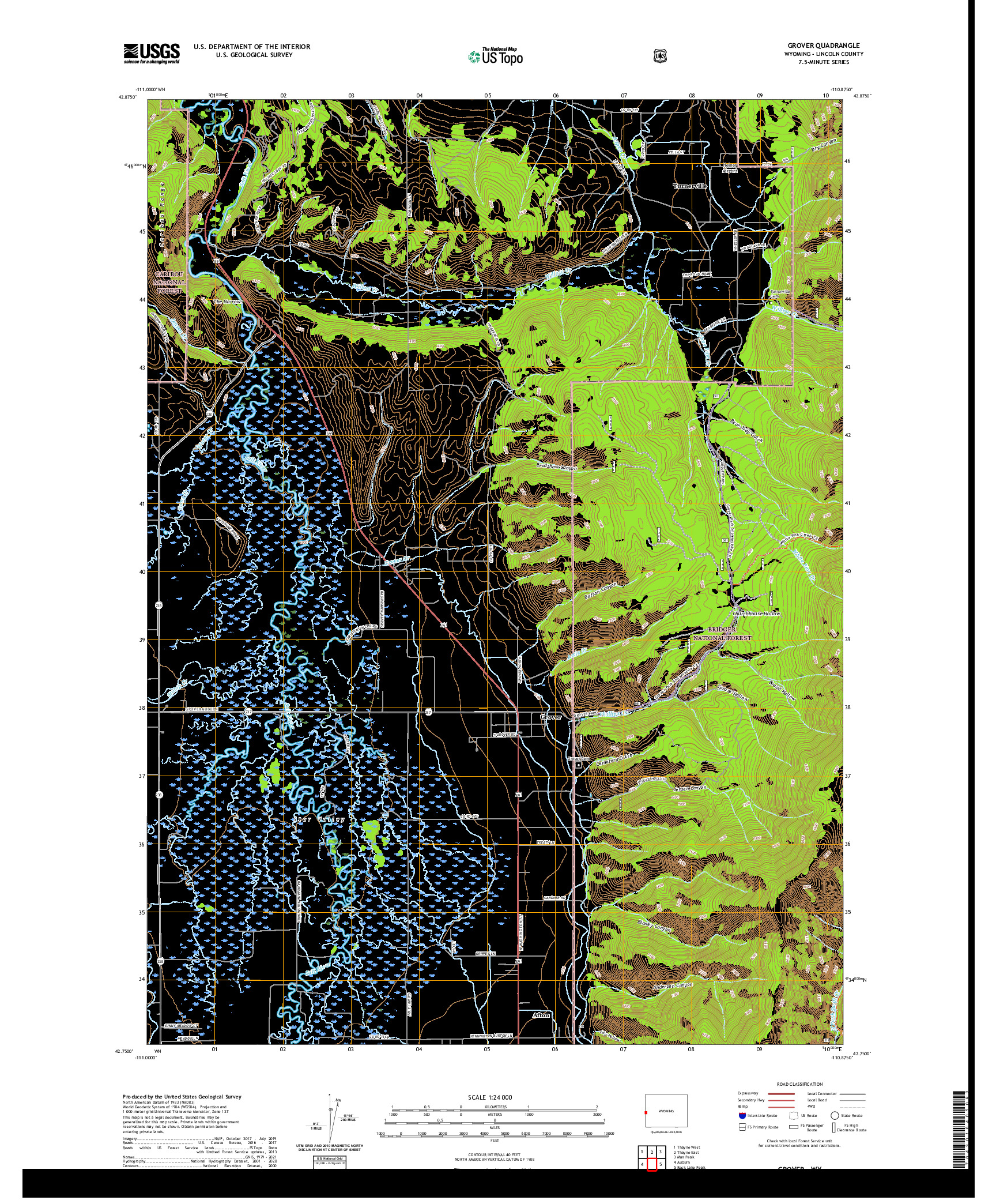 USGS US TOPO 7.5-MINUTE MAP FOR GROVER, WY 2021