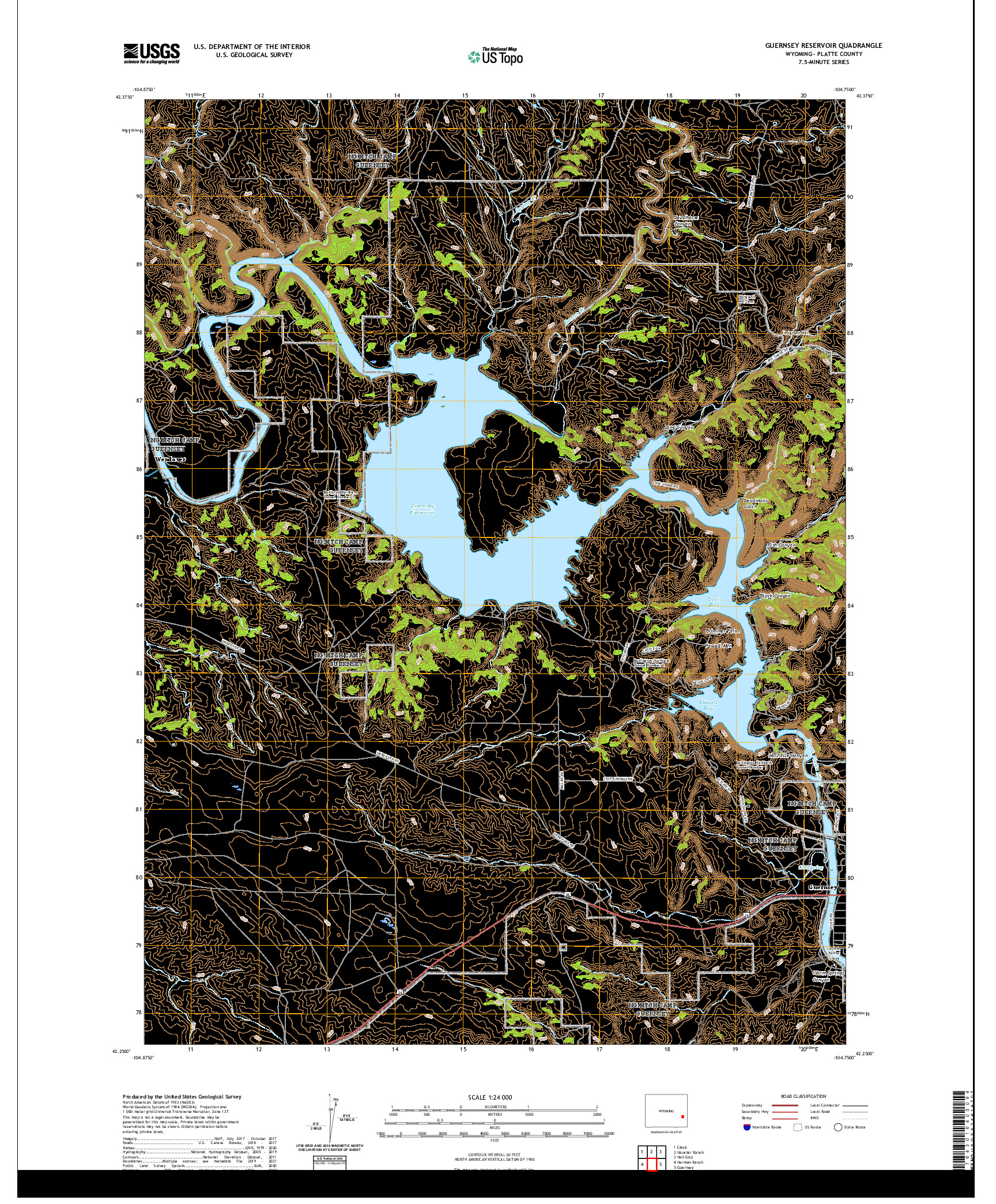 USGS US TOPO 7.5-MINUTE MAP FOR GUERNSEY RESERVOIR, WY 2021