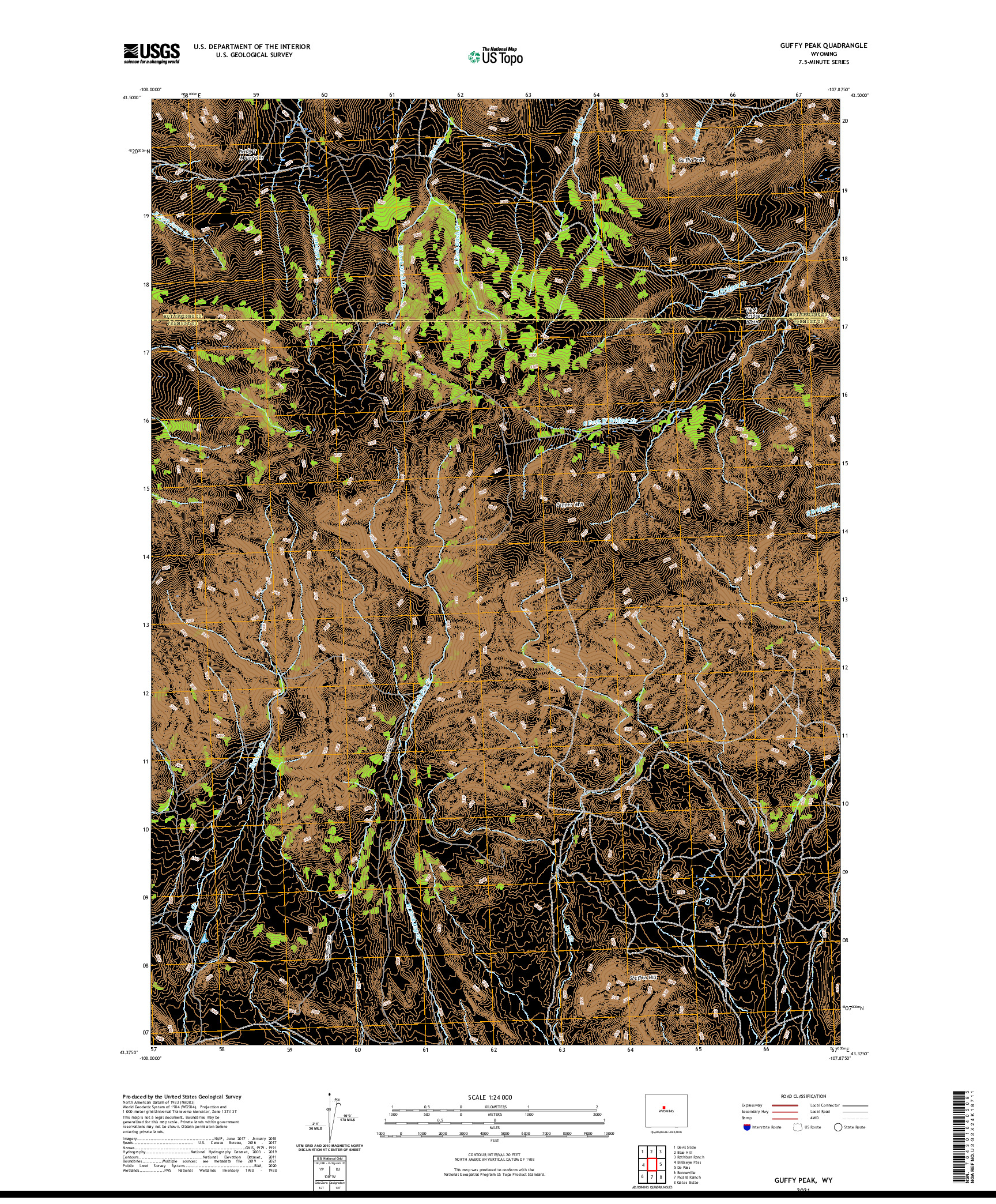 USGS US TOPO 7.5-MINUTE MAP FOR GUFFY PEAK, WY 2021