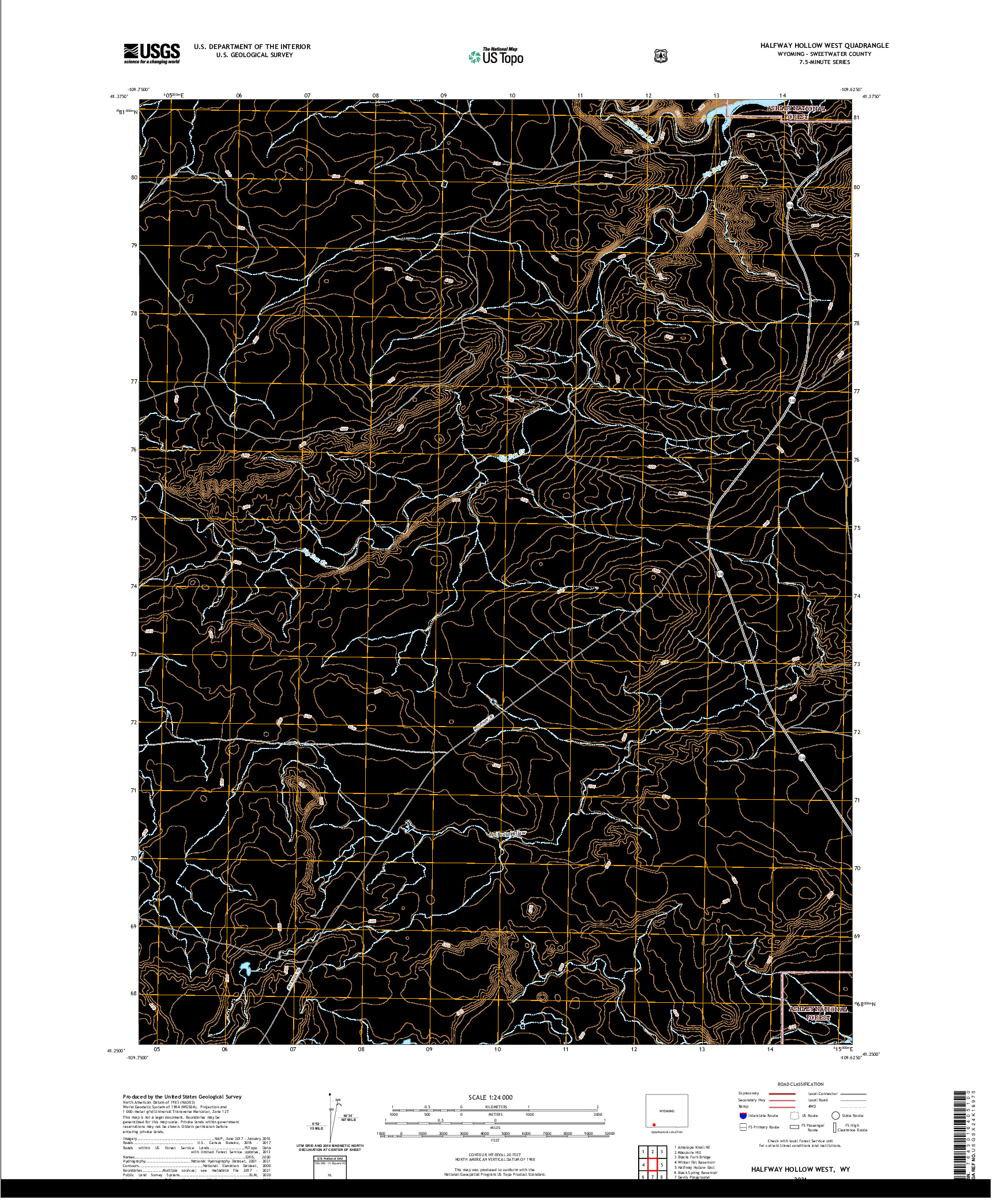 USGS US TOPO 7.5-MINUTE MAP FOR HALFWAY HOLLOW WEST, WY 2021