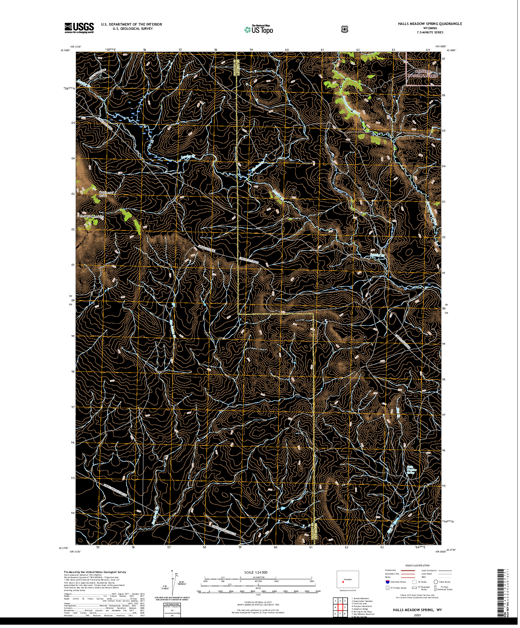 USGS US TOPO 7.5-MINUTE MAP FOR HALLS MEADOW SPRING, WY 2021