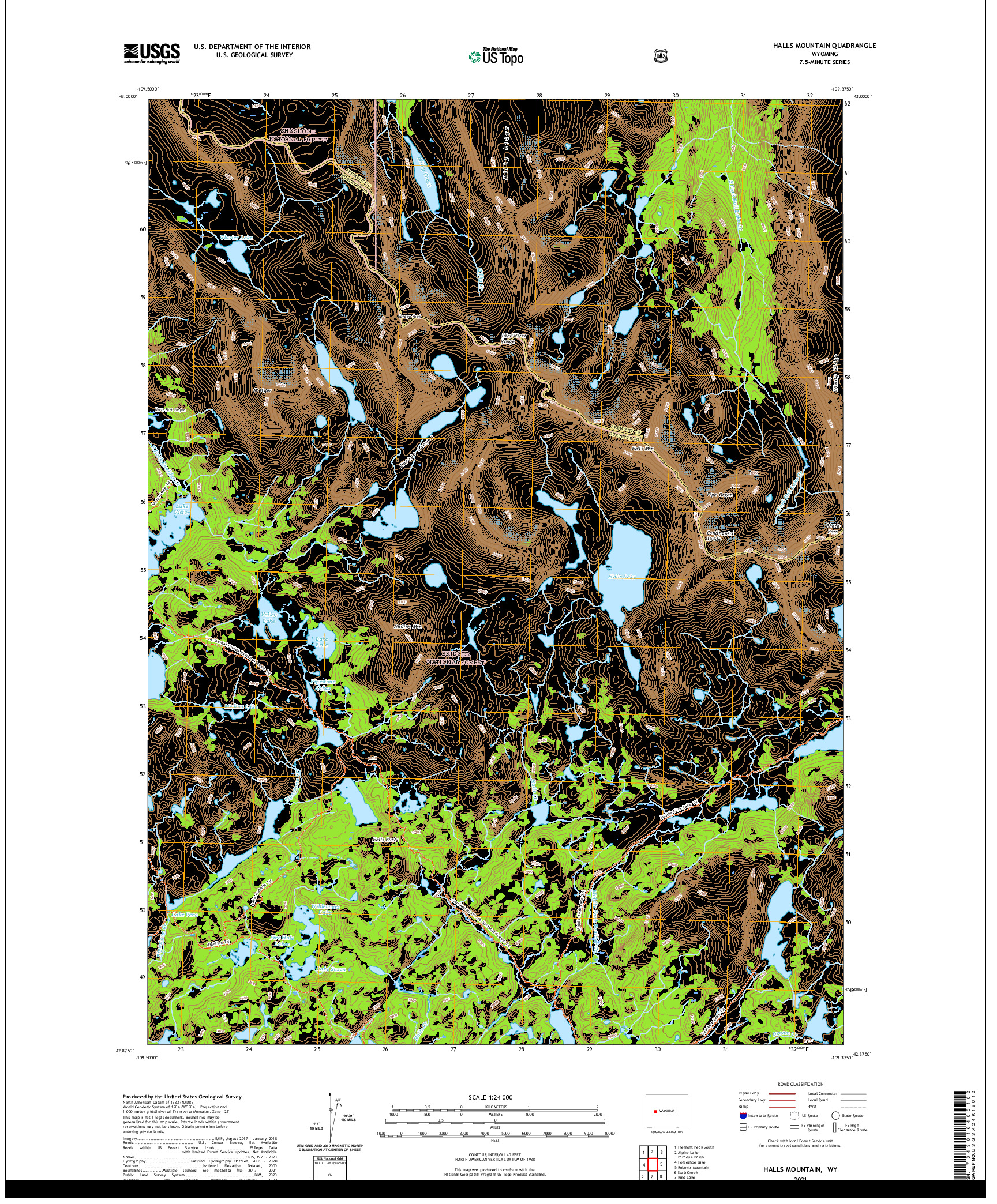 USGS US TOPO 7.5-MINUTE MAP FOR HALLS MOUNTAIN, WY 2021