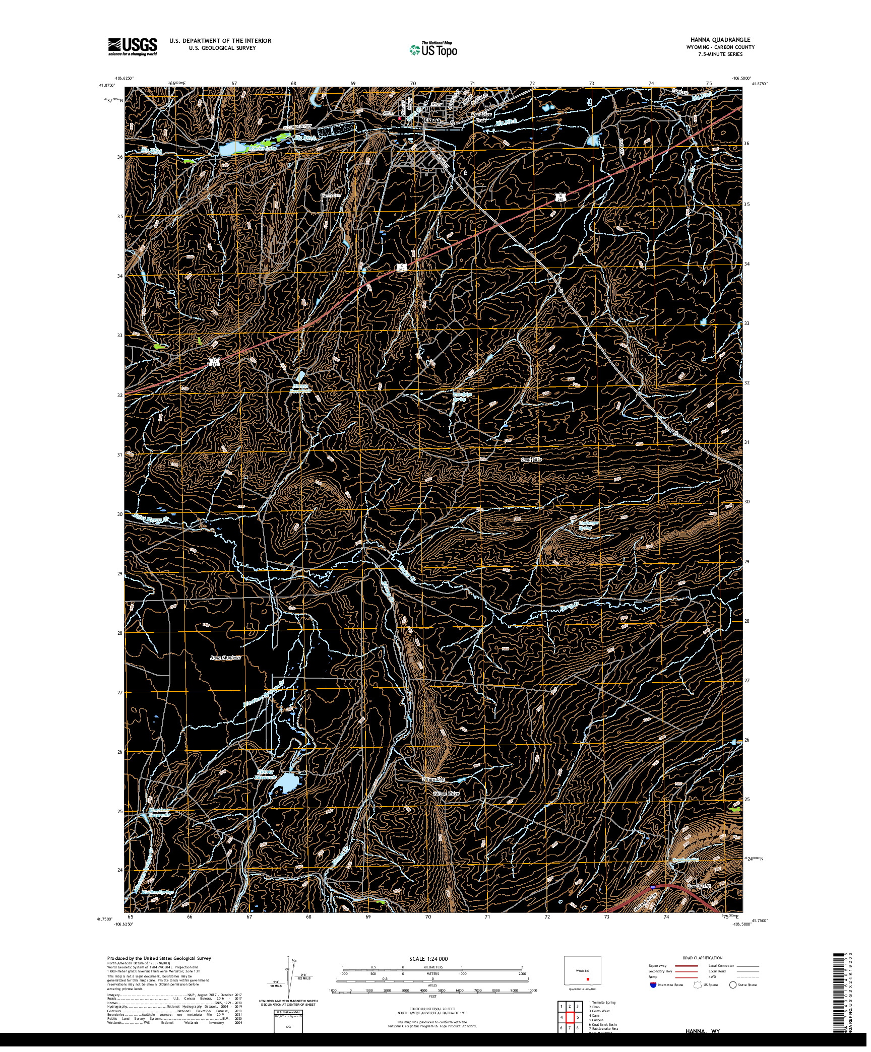 USGS US TOPO 7.5-MINUTE MAP FOR HANNA, WY 2021