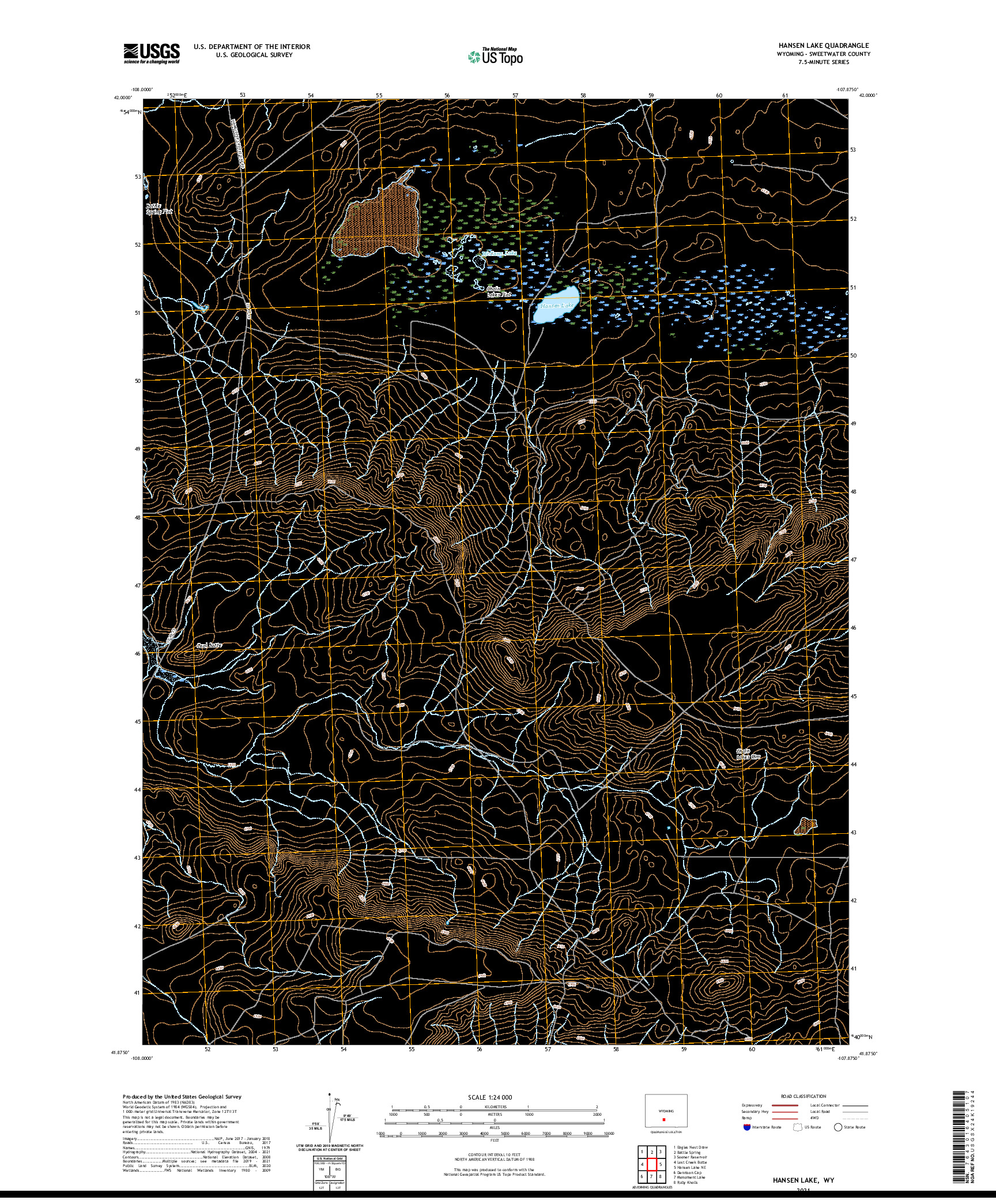 USGS US TOPO 7.5-MINUTE MAP FOR HANSEN LAKE, WY 2021