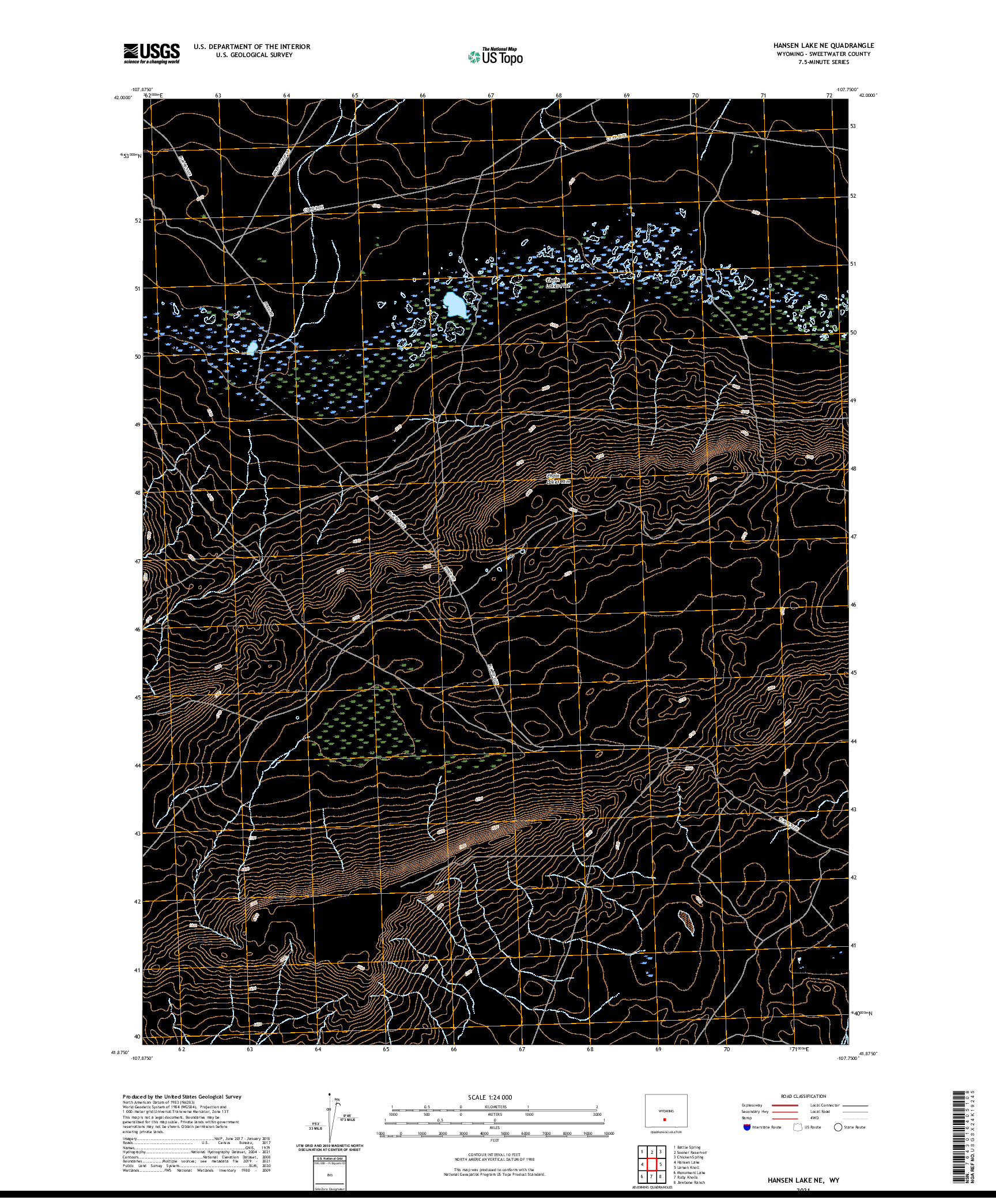 USGS US TOPO 7.5-MINUTE MAP FOR HANSEN LAKE NE, WY 2021