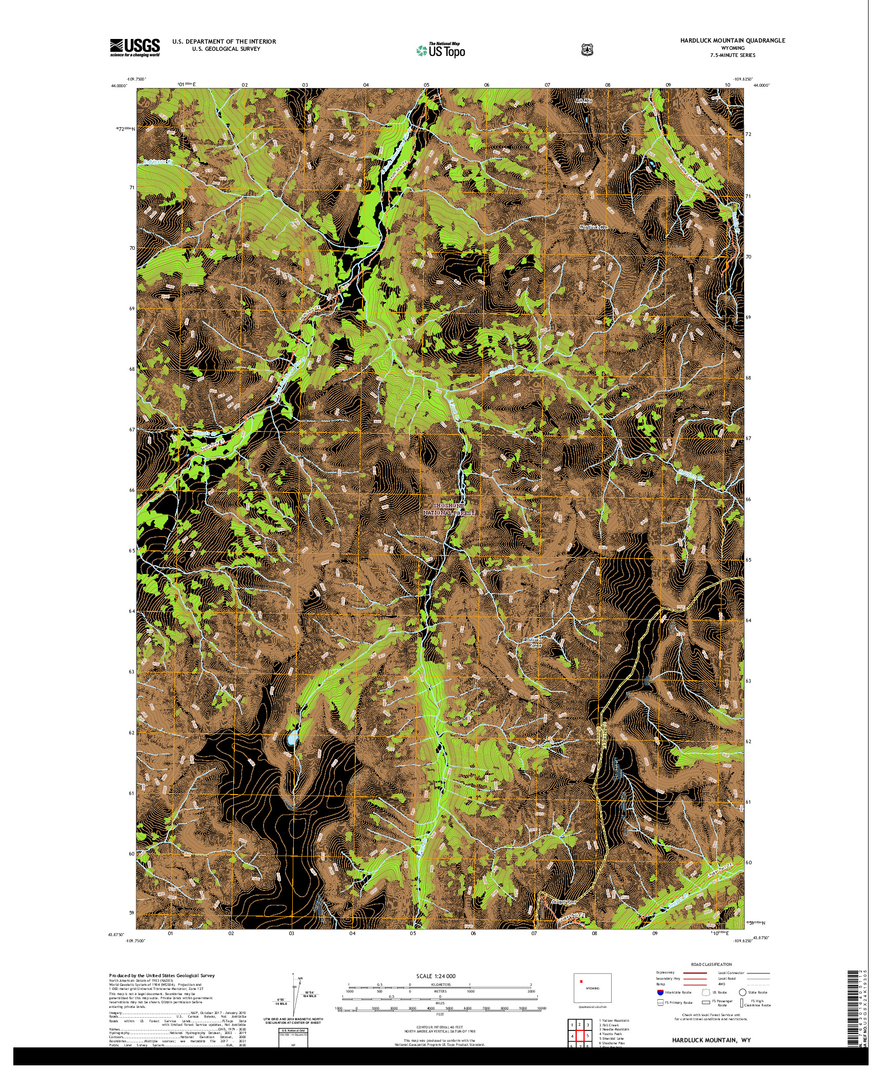 USGS US TOPO 7.5-MINUTE MAP FOR HARDLUCK MOUNTAIN, WY 2021