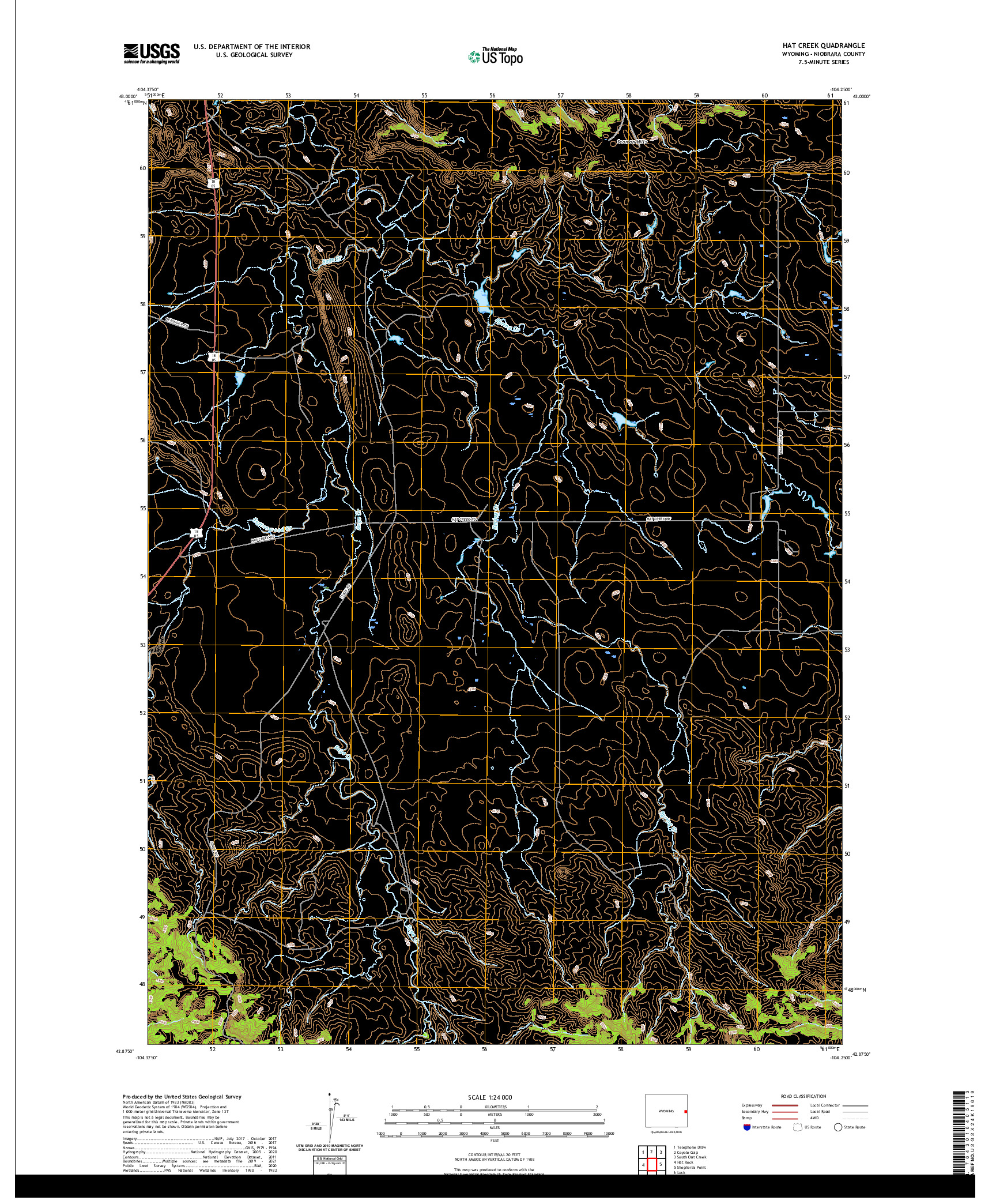 USGS US TOPO 7.5-MINUTE MAP FOR HAT CREEK, WY 2021