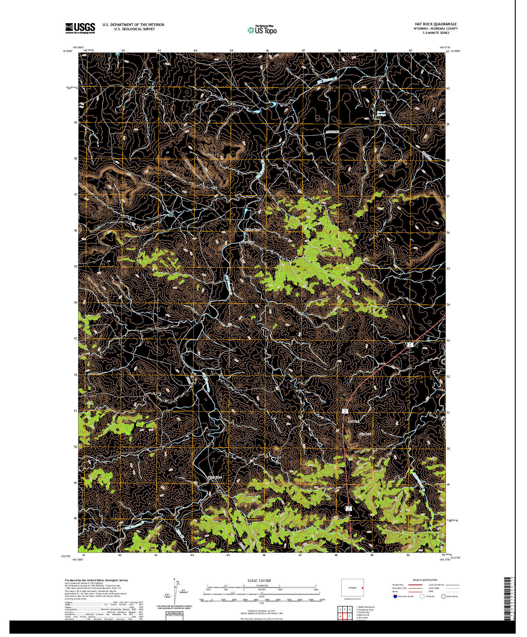 USGS US TOPO 7.5-MINUTE MAP FOR HAT ROCK, WY 2021