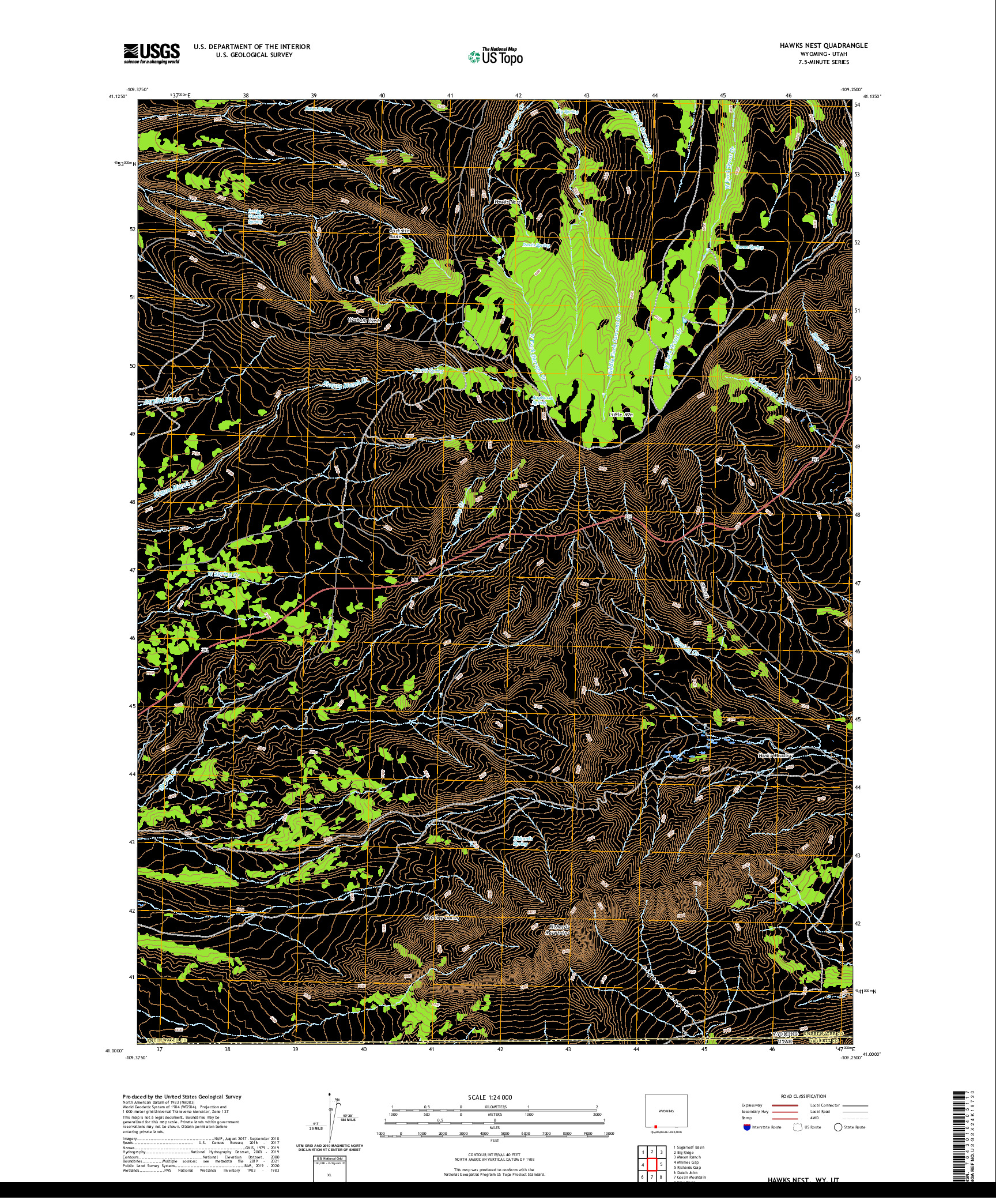 USGS US TOPO 7.5-MINUTE MAP FOR HAWKS NEST, WY,UT 2021