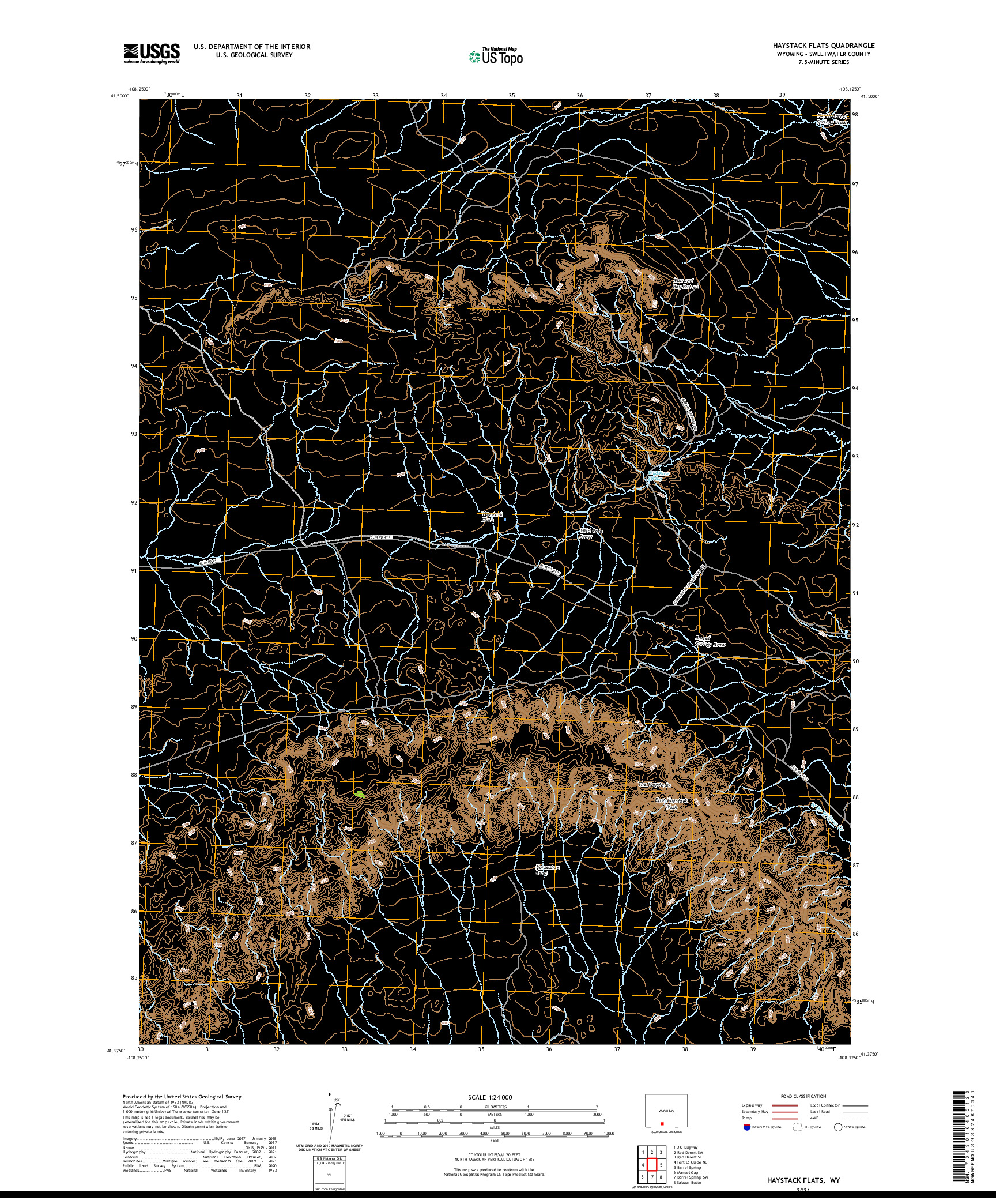USGS US TOPO 7.5-MINUTE MAP FOR HAYSTACK FLATS, WY 2021