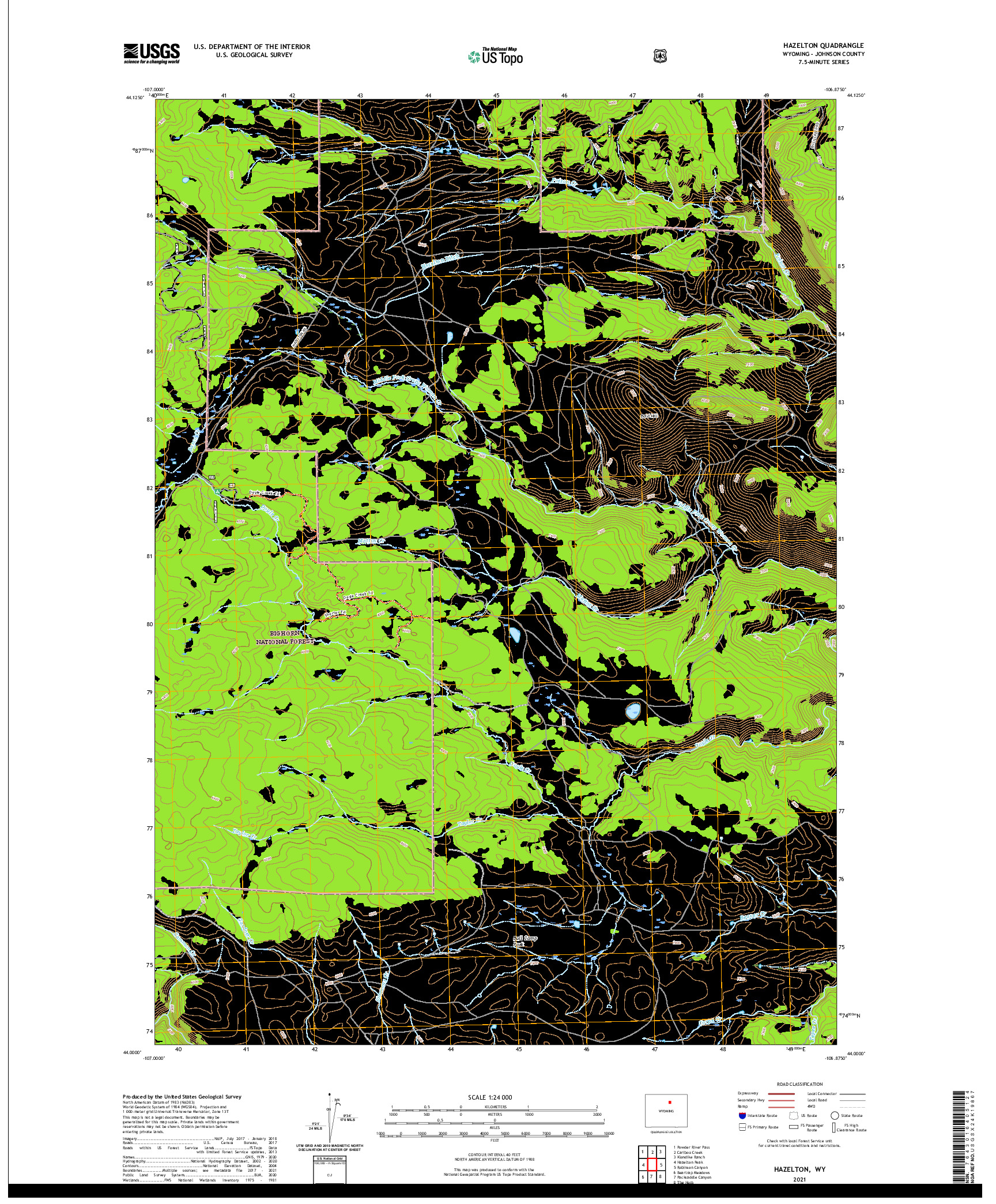 USGS US TOPO 7.5-MINUTE MAP FOR HAZELTON, WY 2021