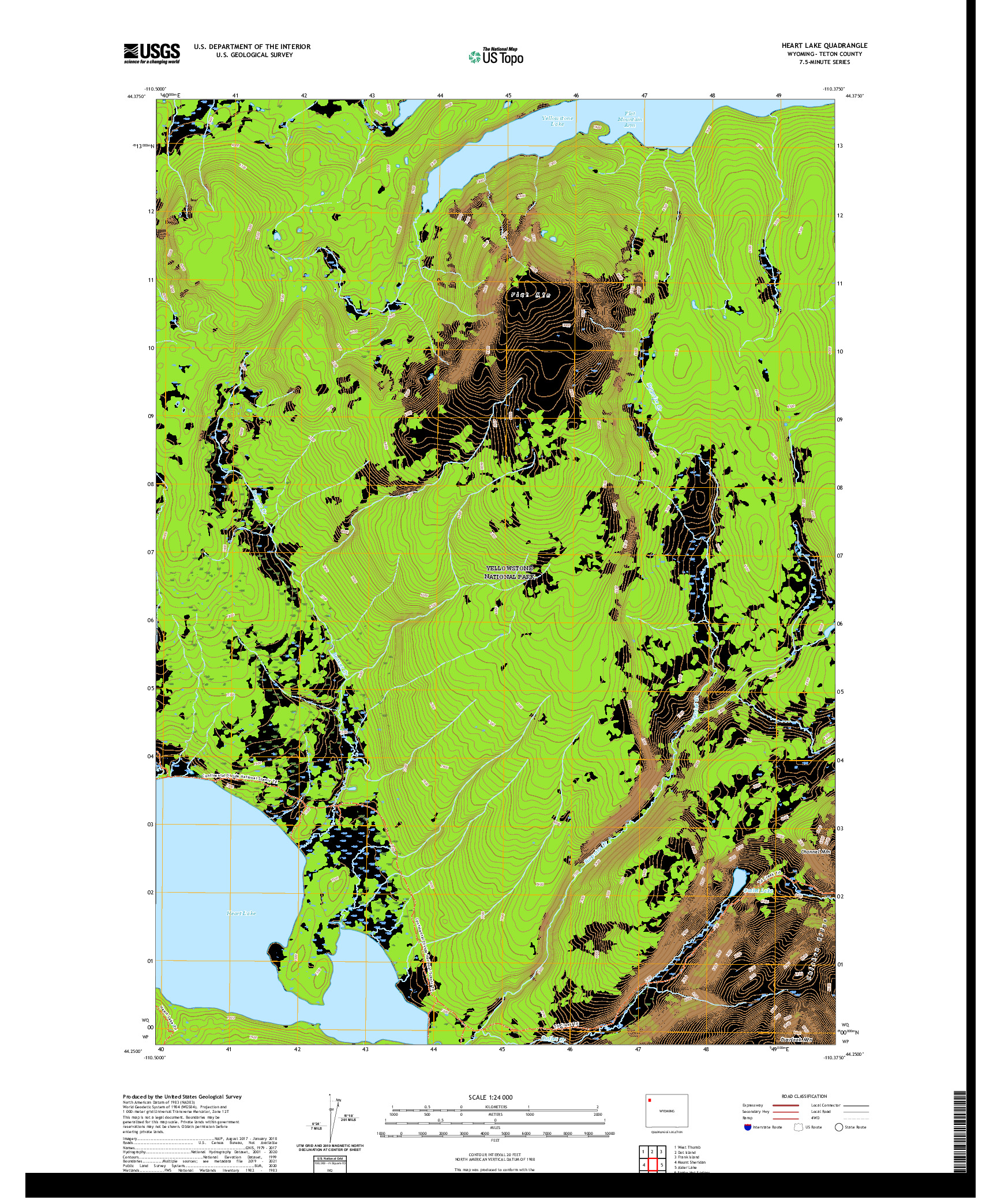 USGS US TOPO 7.5-MINUTE MAP FOR HEART LAKE, WY 2021