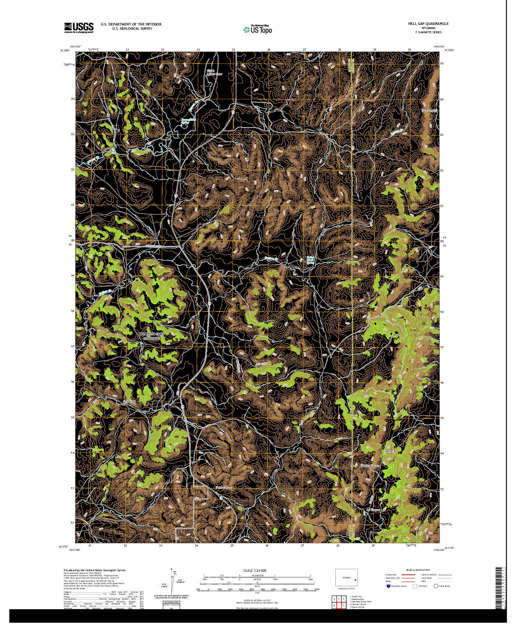 USGS US TOPO 7.5-MINUTE MAP FOR HELL GAP, WY 2021