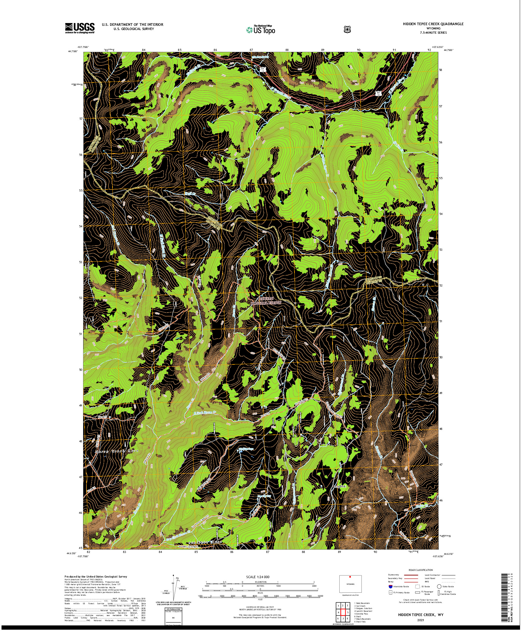 USGS US TOPO 7.5-MINUTE MAP FOR HIDDEN TEPEE CREEK, WY 2021