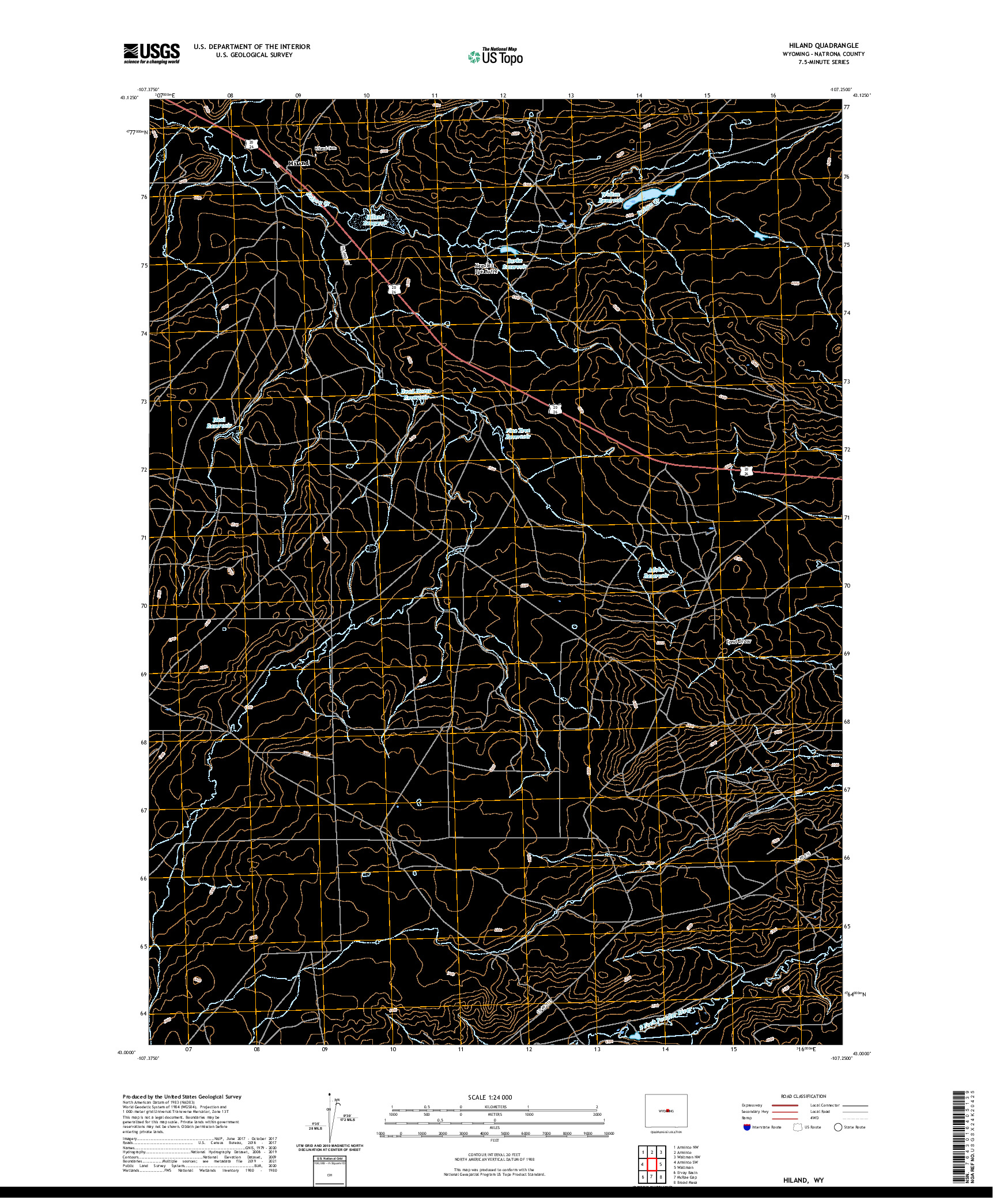 USGS US TOPO 7.5-MINUTE MAP FOR HILAND, WY 2021