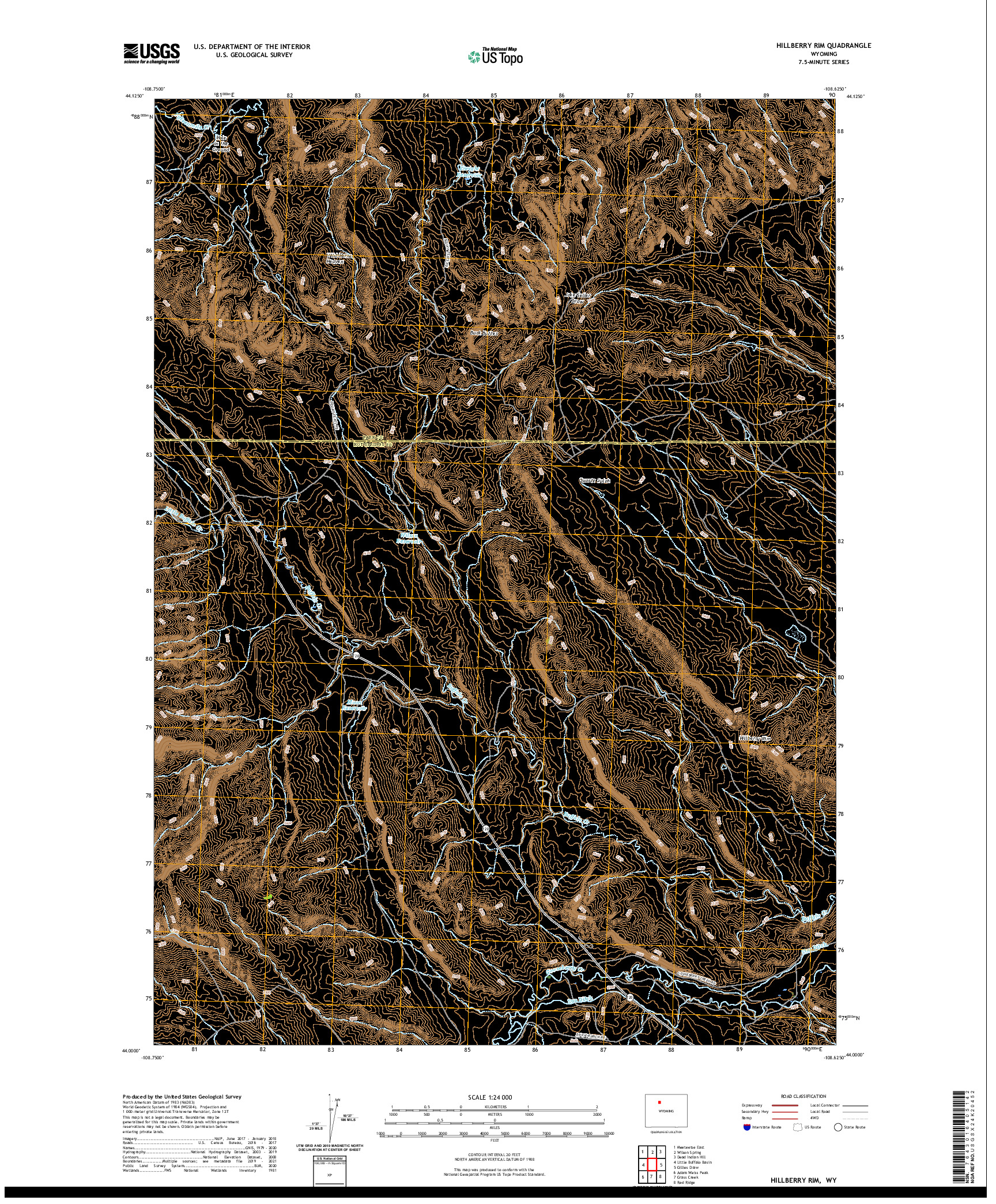 USGS US TOPO 7.5-MINUTE MAP FOR HILLBERRY RIM, WY 2021